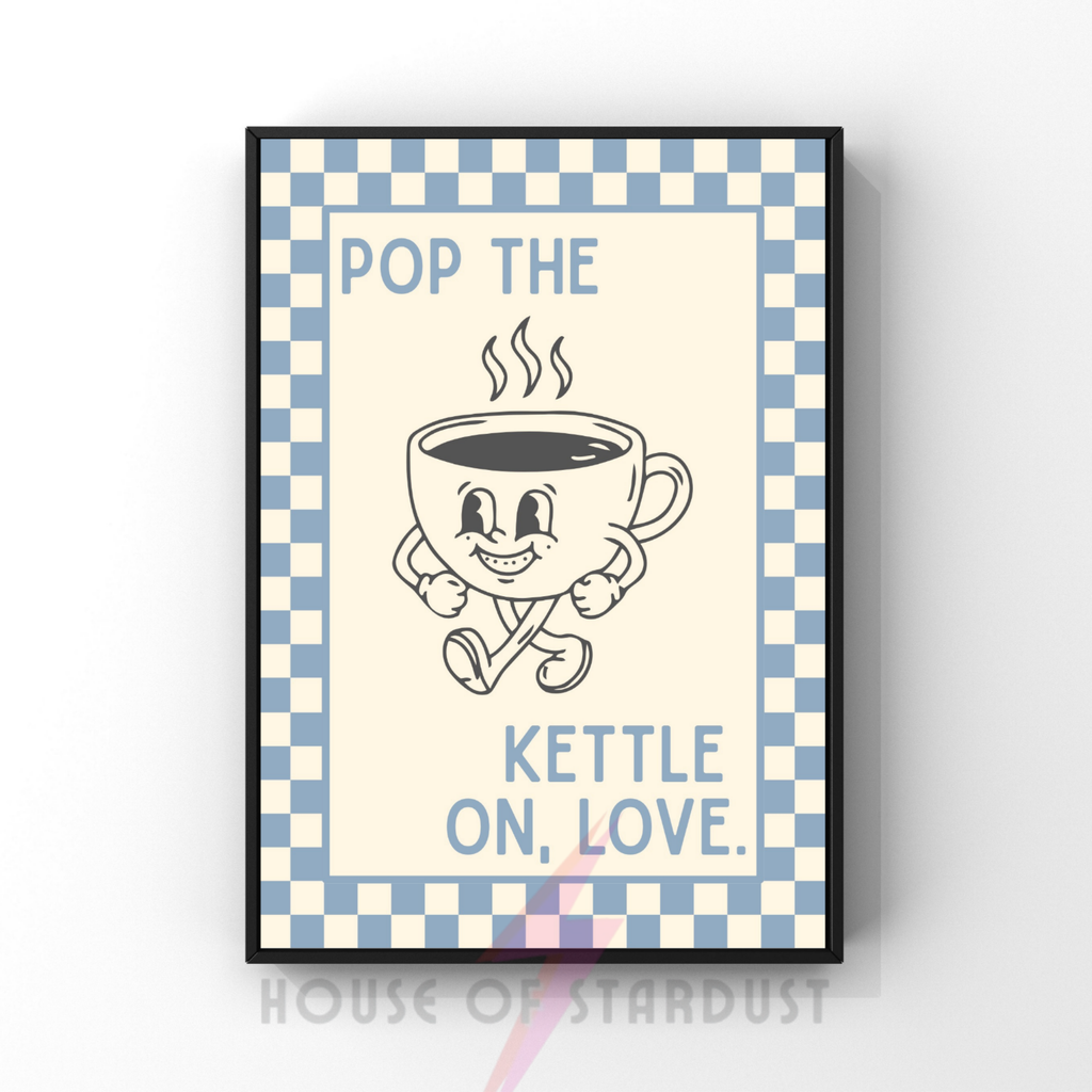 pop the kettle on, love | Kitsch Kitchen checkerboard pastels collection print
