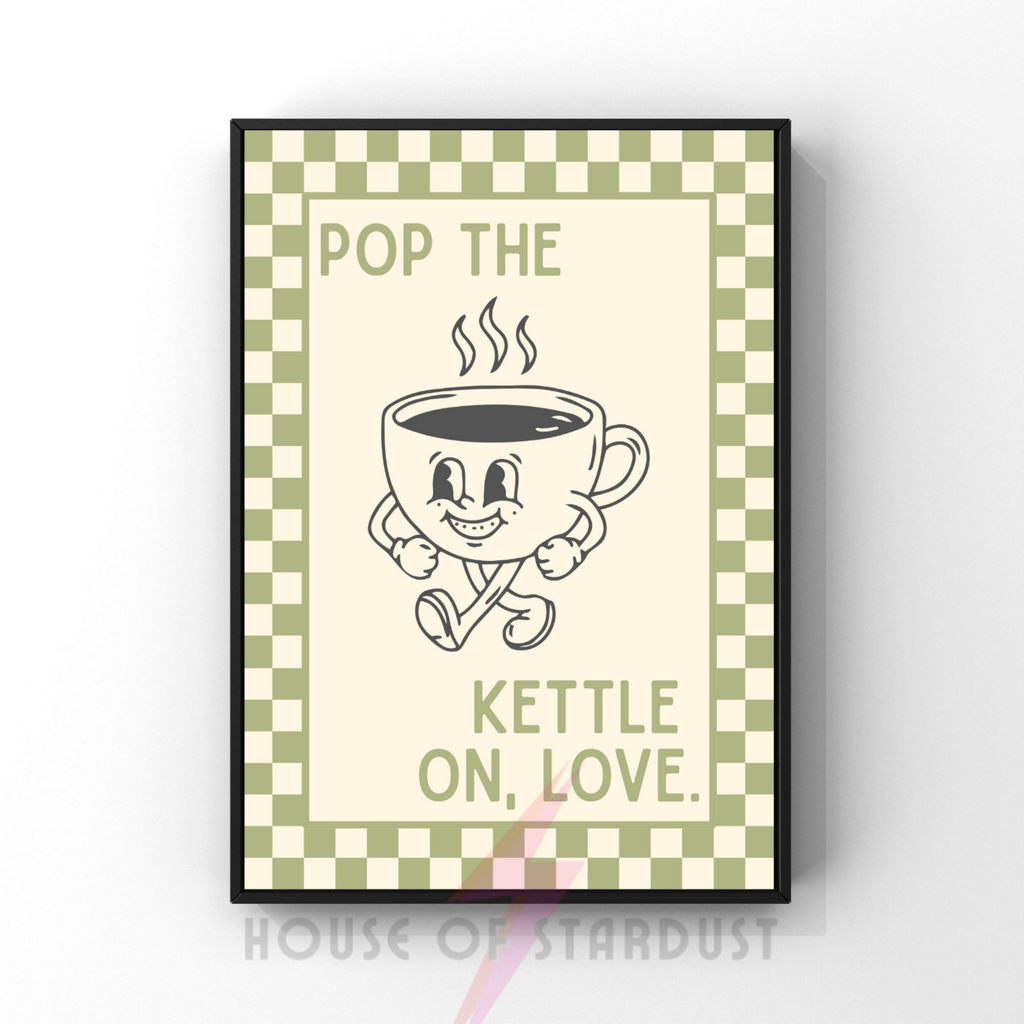 pop the kettle on, love | Kitsch Kitchen checkerboard pastels collection print