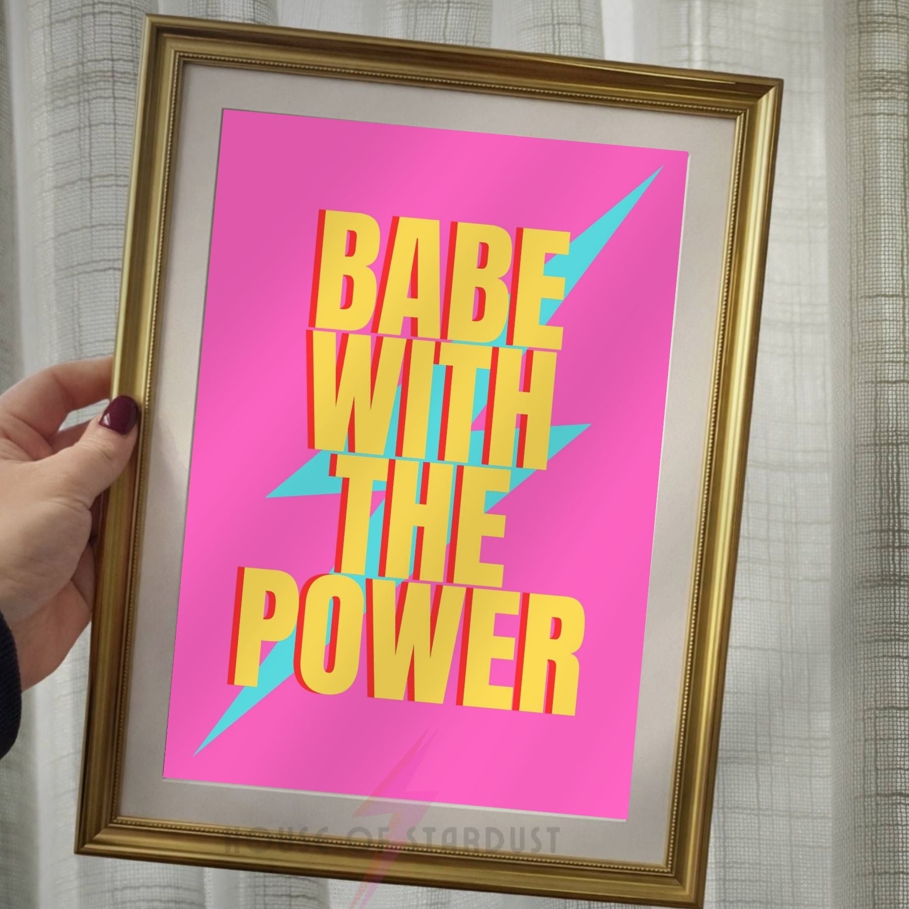 Babe With The Power Wall Art Print | Feminist Quote Poster | Pink Dopamine Decor | bowie Girl Power Wall Art | Maximalist Home Decor A4 A3 A5 A1 A2