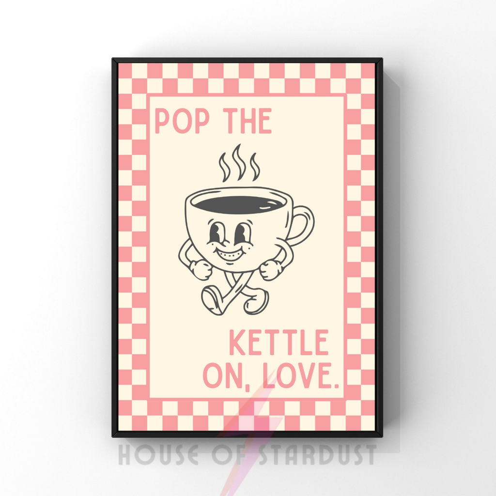 pop the kettle on, love | Kitsch Kitchen checkerboard pastels collection print