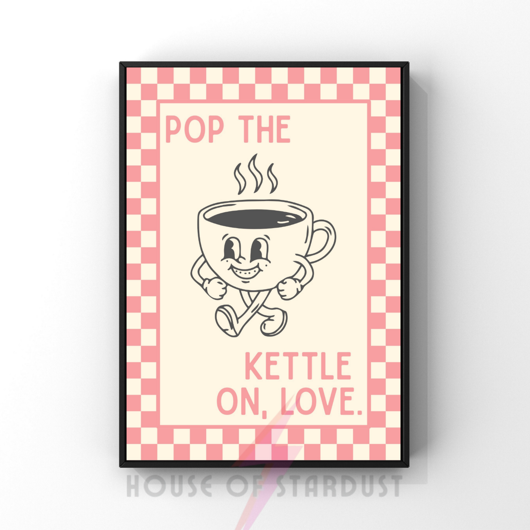 pop the kettle on, love | Kitsch Kitchen checkerboard pastels collection print