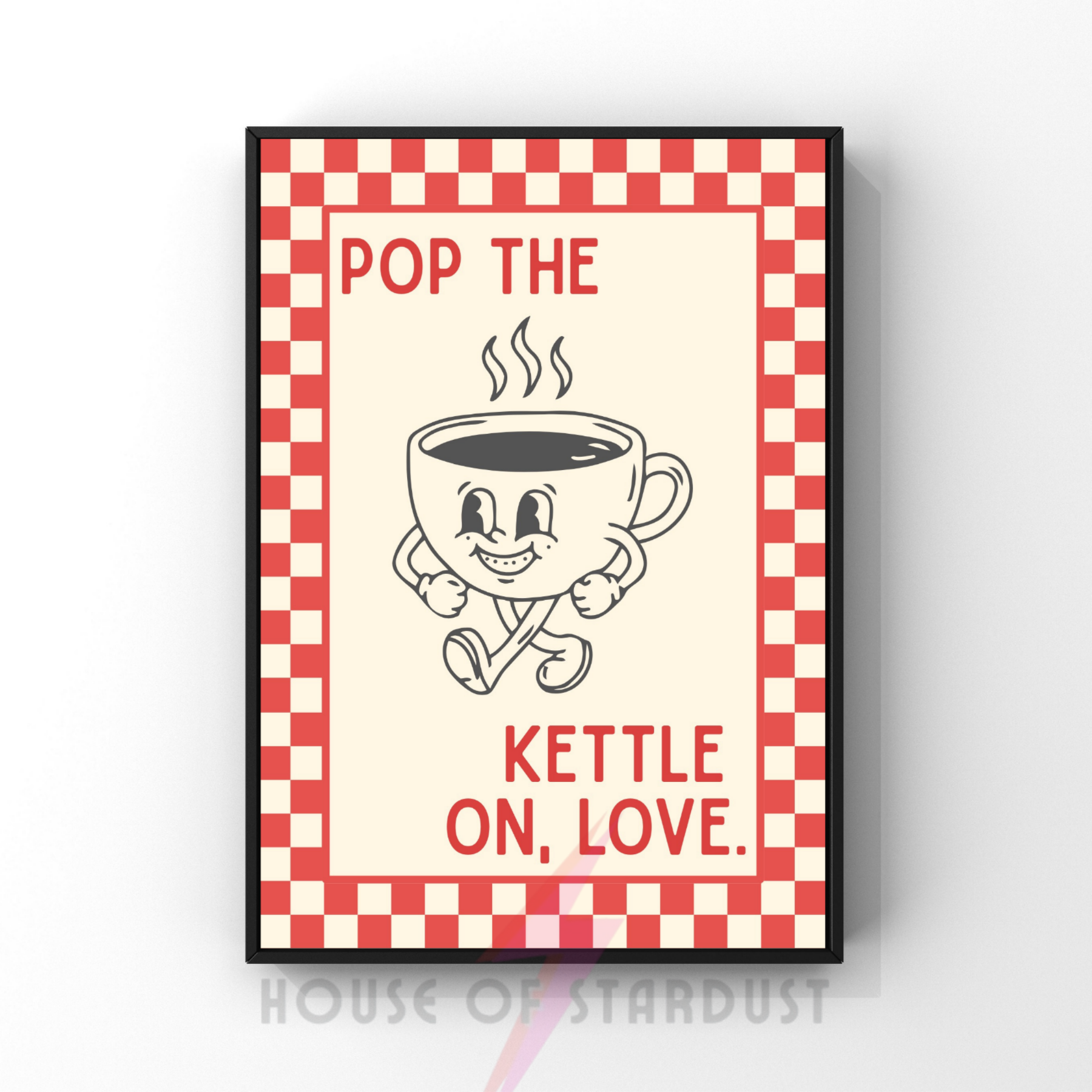pop the kettle on, love | Kitsch Kitchen checkerboard pastels collection print