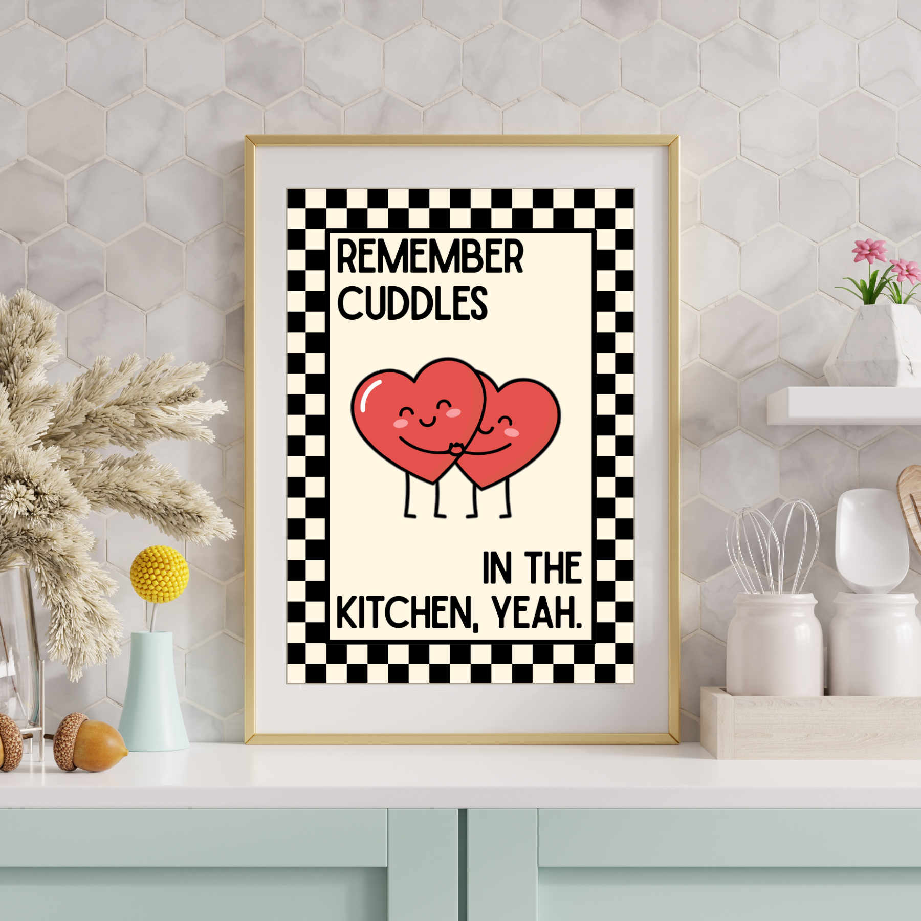 Cuddles in the kitchen | arctic monkeys inspired Kitsch Kitchen checkerboard retro collection print