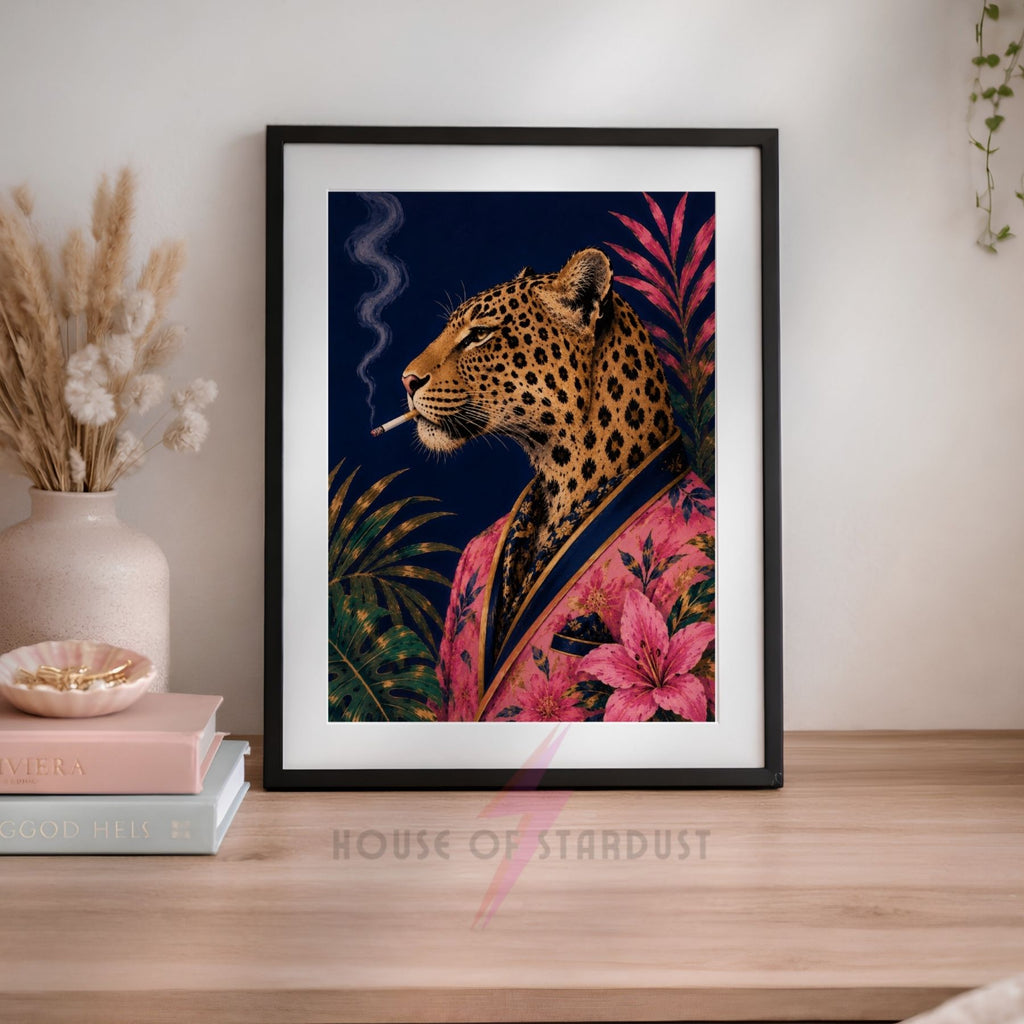 Leopard Smoking Art Print | Bold Tropical Wall Decor | A4 A3 A5 A1 A2