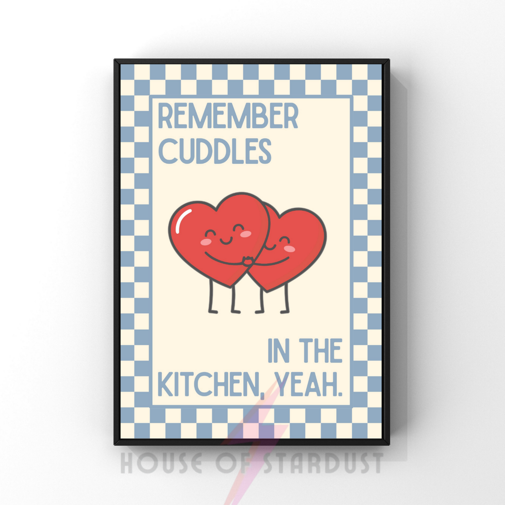 Cuddles in the kitchen |   Kitsch Kitchen checkerboard pastels collection print