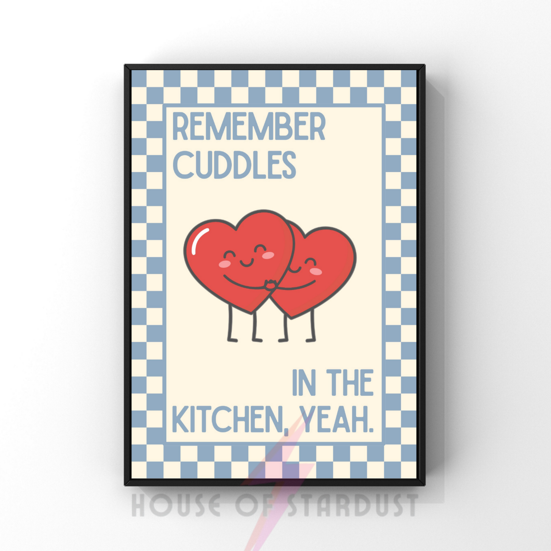 Cuddles in the kitchen |   Kitsch Kitchen checkerboard pastels collection print
