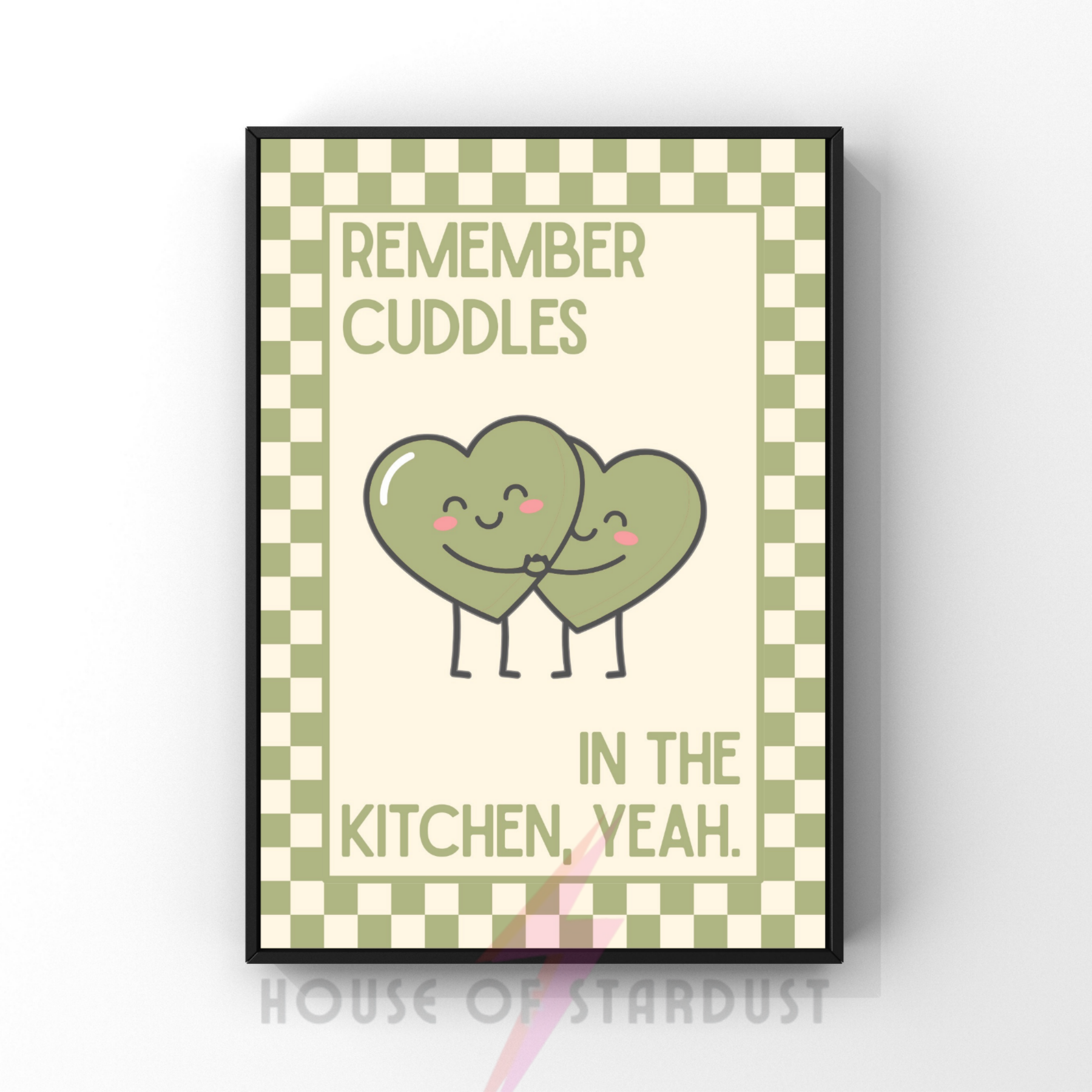 Cuddles in the kitchen |   Kitsch Kitchen checkerboard pastels collection print