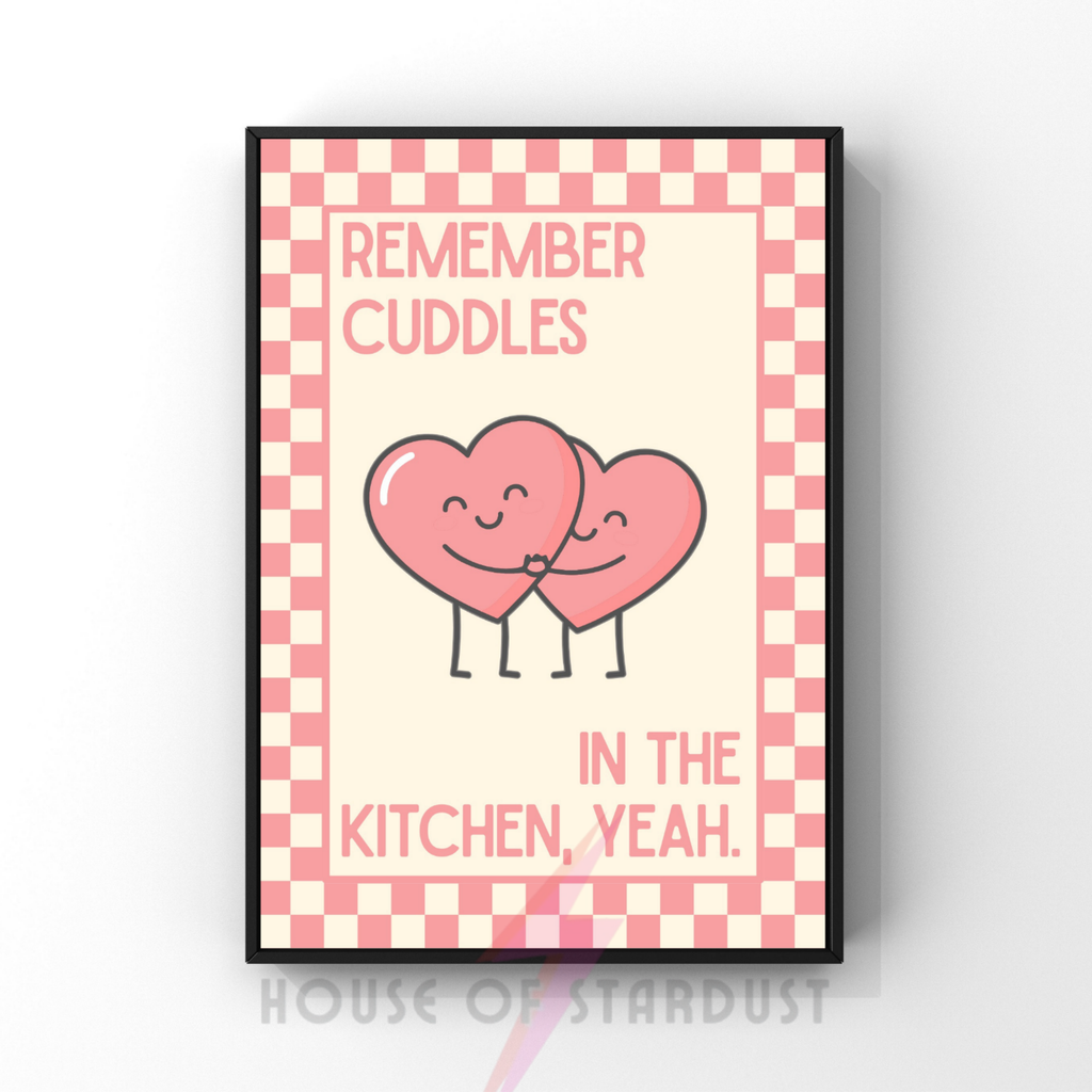Cuddles in the kitchen |   Kitsch Kitchen checkerboard pastels collection print