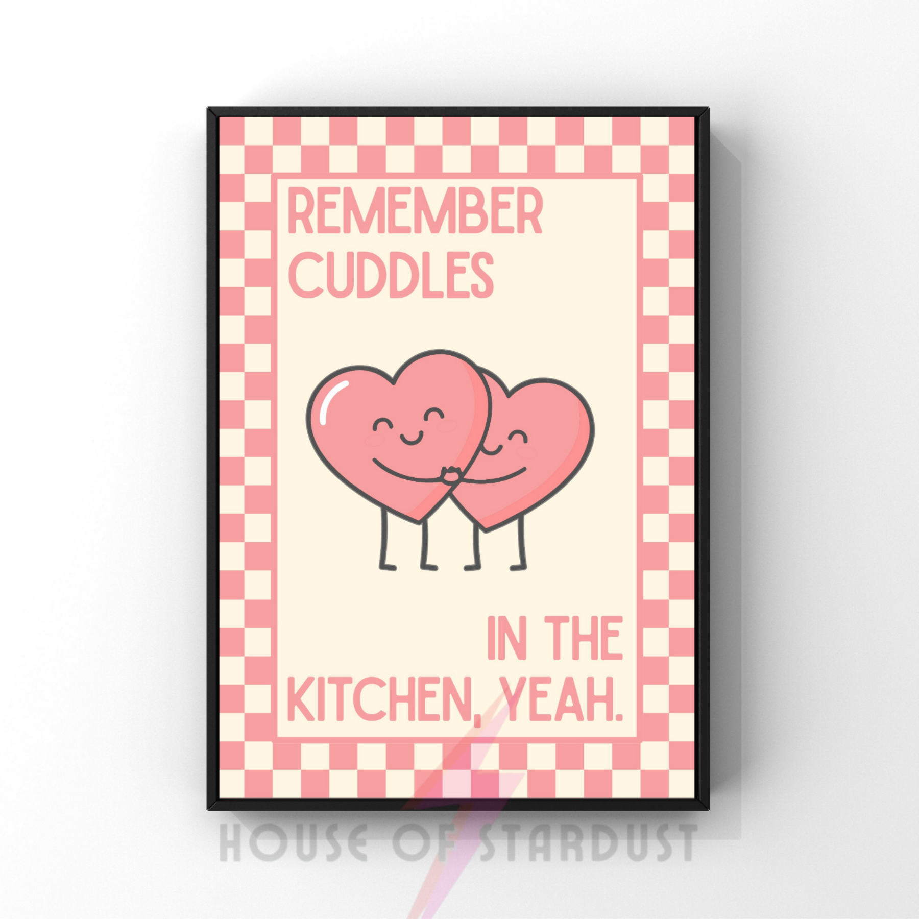 Cuddles in the kitchen |   Kitsch Kitchen checkerboard pastels collection print
