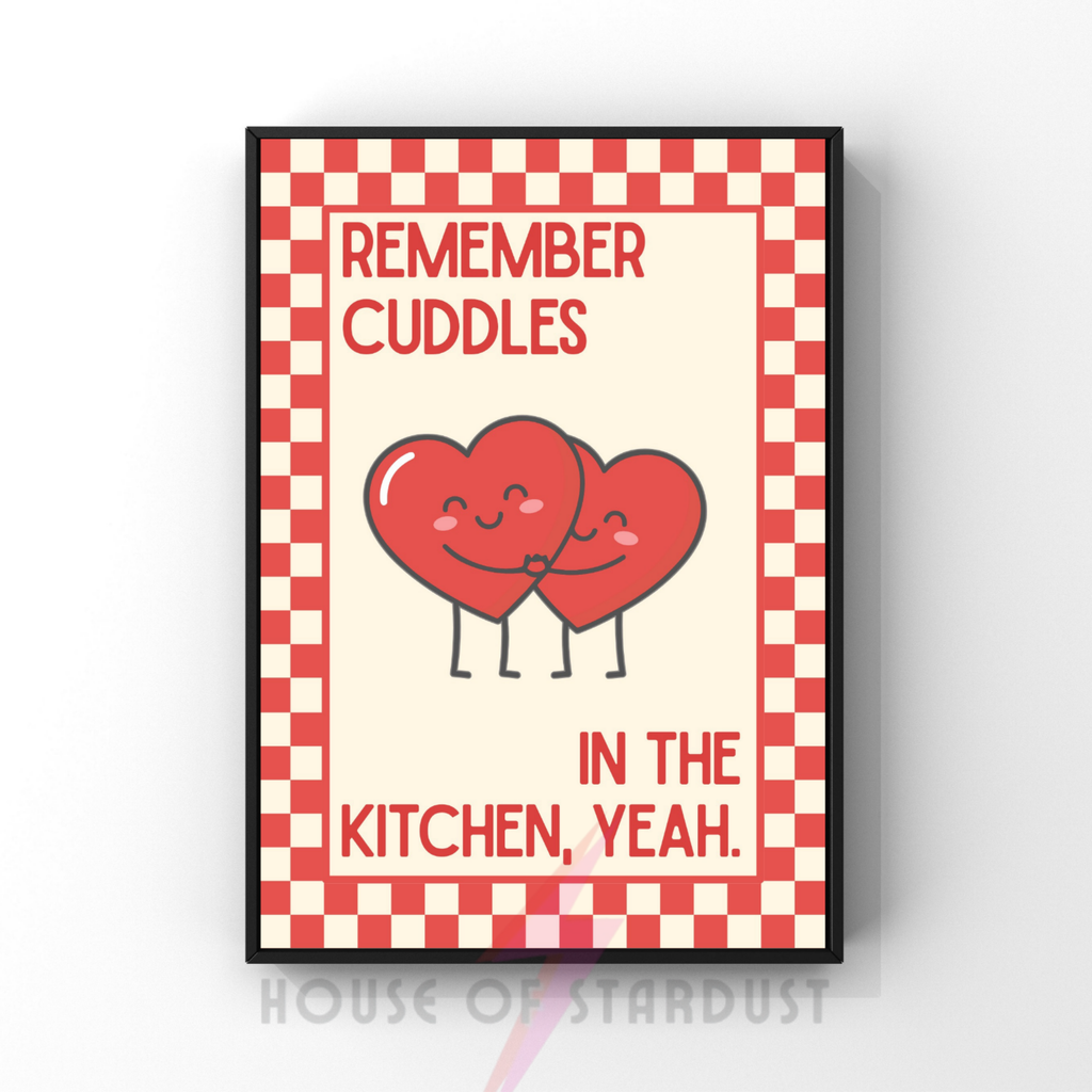 Cuddles in the kitchen |   Kitsch Kitchen checkerboard pastels collection print