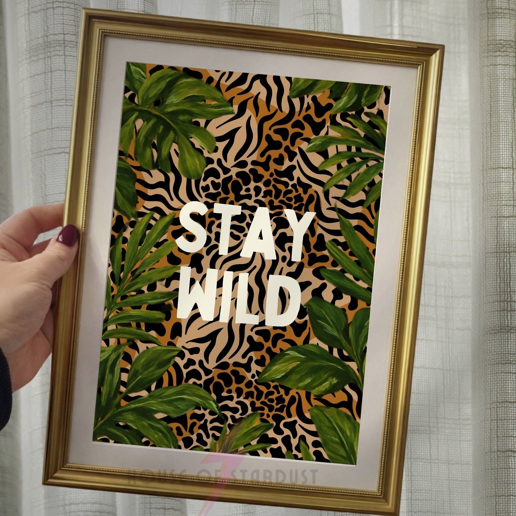 Stay Wild Wall Art Print | Safari Jungle Decor | Leopard Print Poster | Tropical Maximalist Wall Art | Botanical Home Decor A4 A3 A5 A1 A2