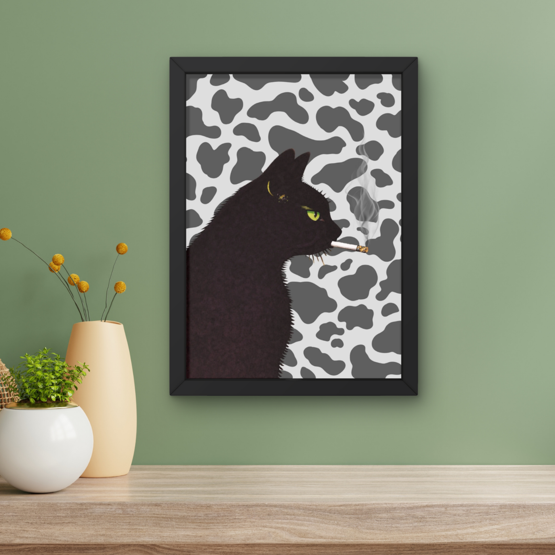 cow print | Cool smokin' kitty cat print