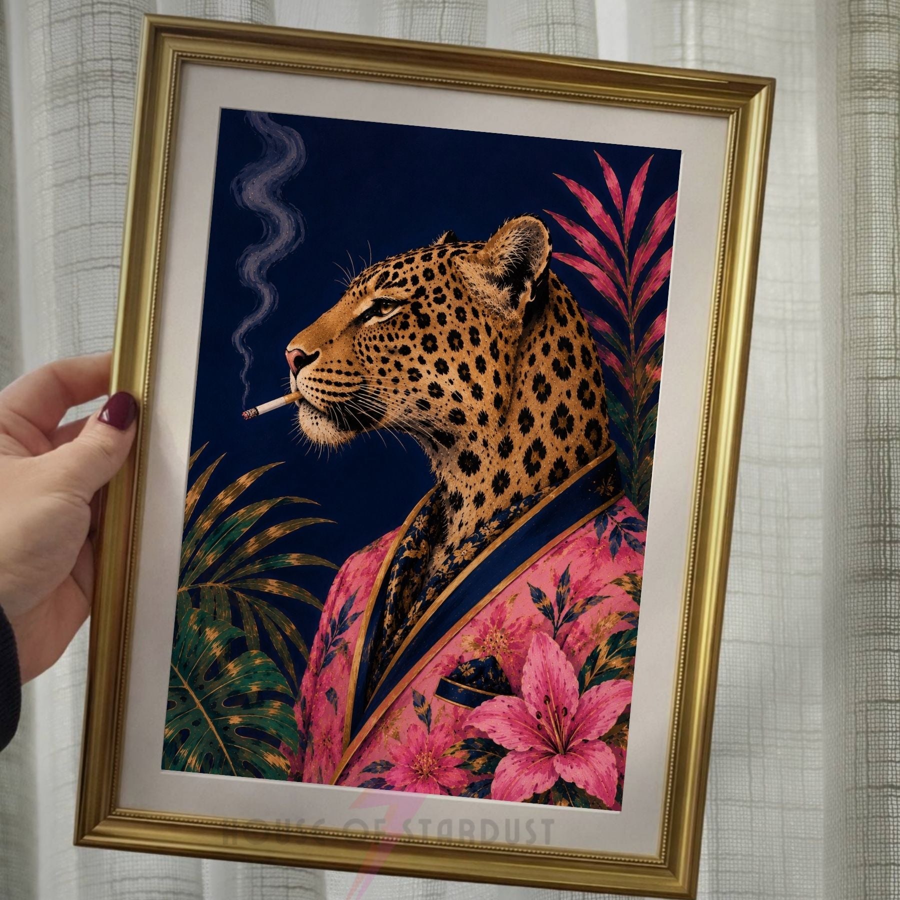 Leopard Smoking Art Print | Bold Tropical Wall Decor | A4 A3 A5 A1 A2