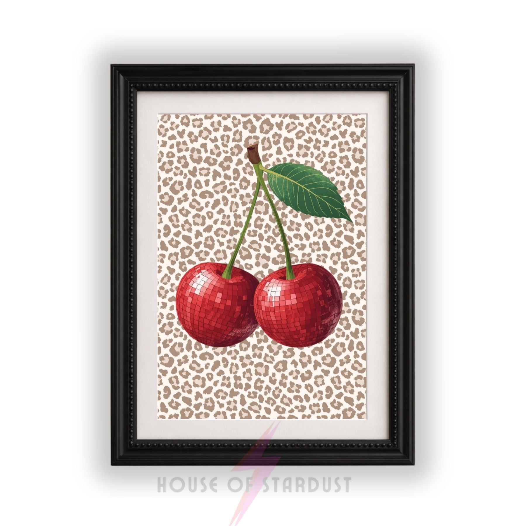 Disco Cherry Wall Art Print | Leopard Print emo Cherries Poster | Coquette Kitchen Decor | Maximalist Fruit Wall Art | Dopamine Decor A4 A3 A5 A1 A2