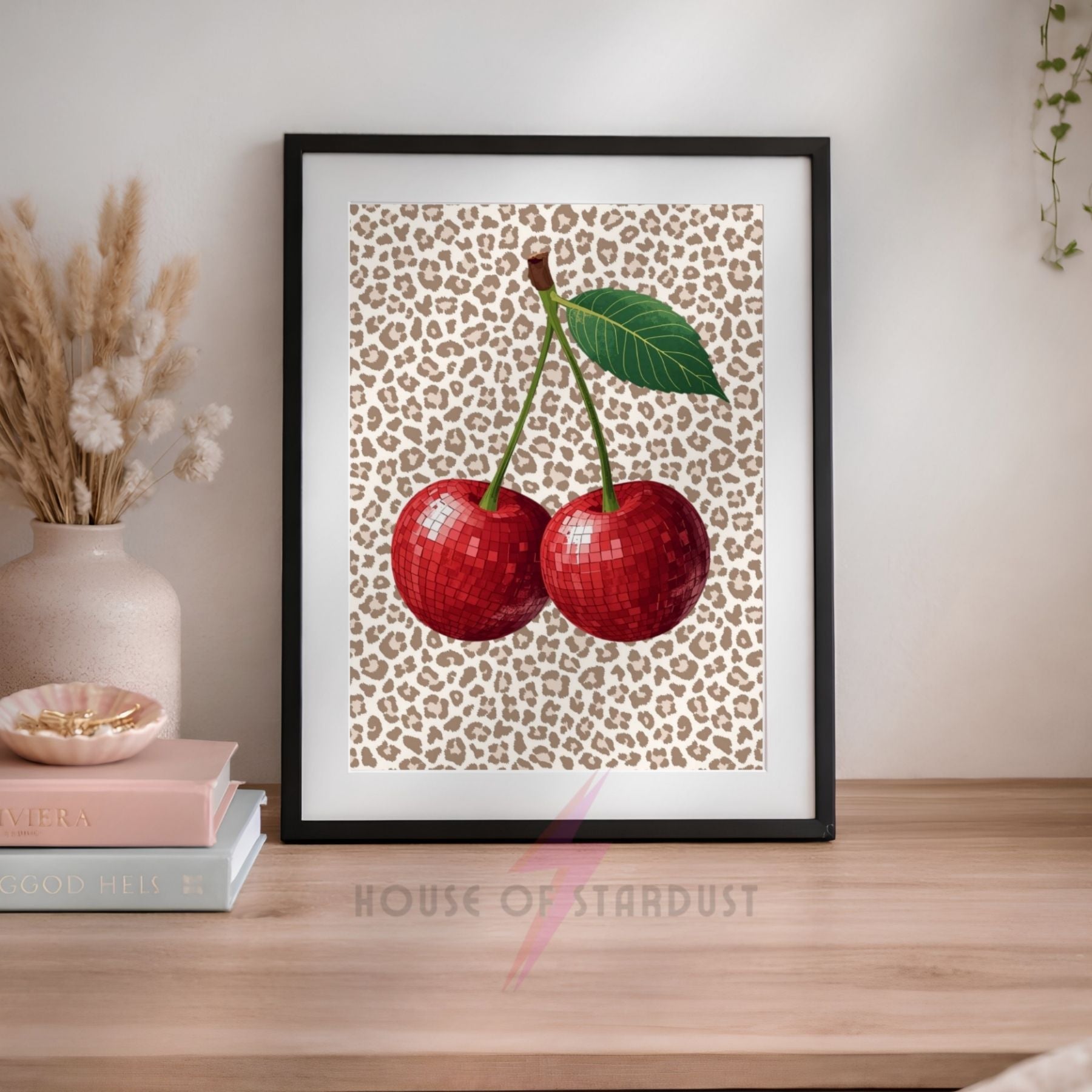 Disco Cherry Wall Art Print | Leopard Print emo Cherries Poster | Coquette Kitchen Decor | Maximalist Fruit Wall Art | Dopamine Decor A4 A3 A5 A1 A2