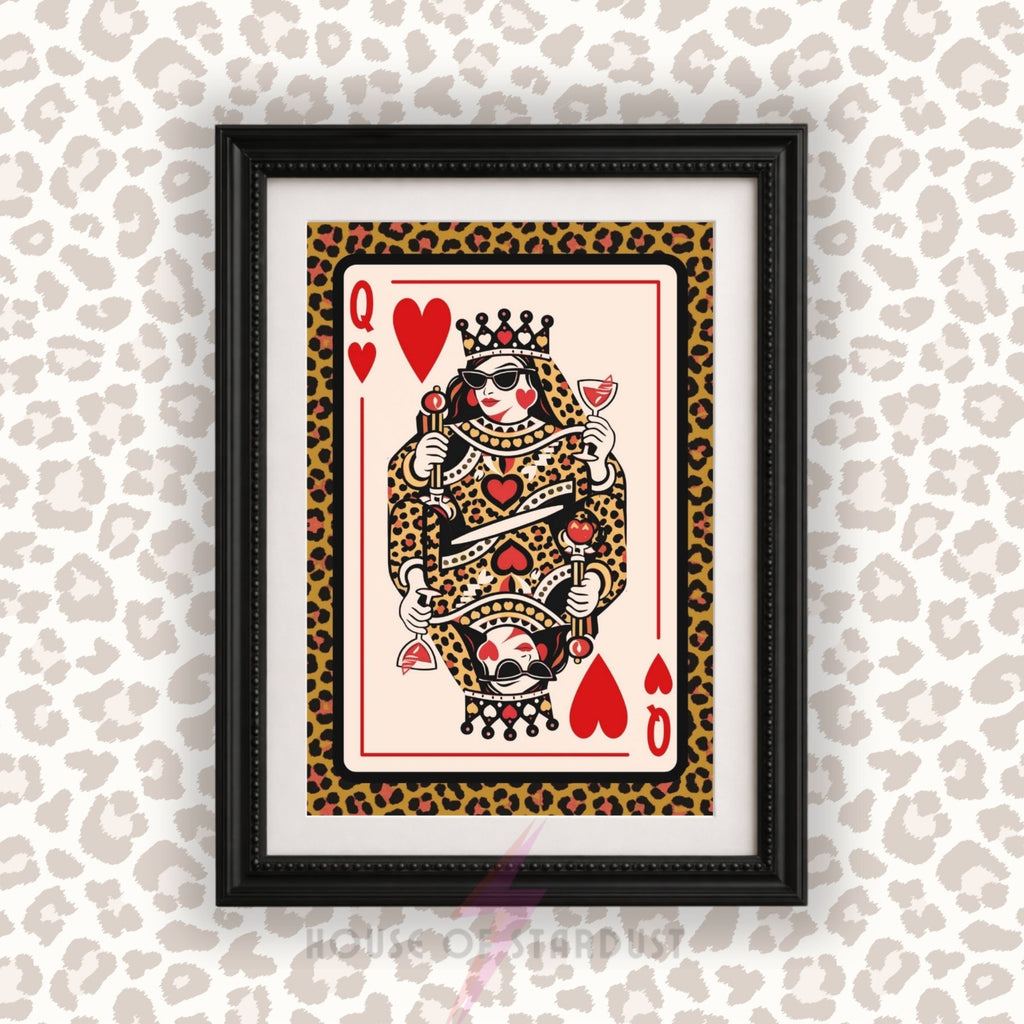 Leopard Print Queen of Hearts Wall Art | Playing Card Poster | Maximalist Decor | Funky Gallery Wall Print | Eclectic Home Decor | Dopamine walls A4 A3 A5 A1 A2