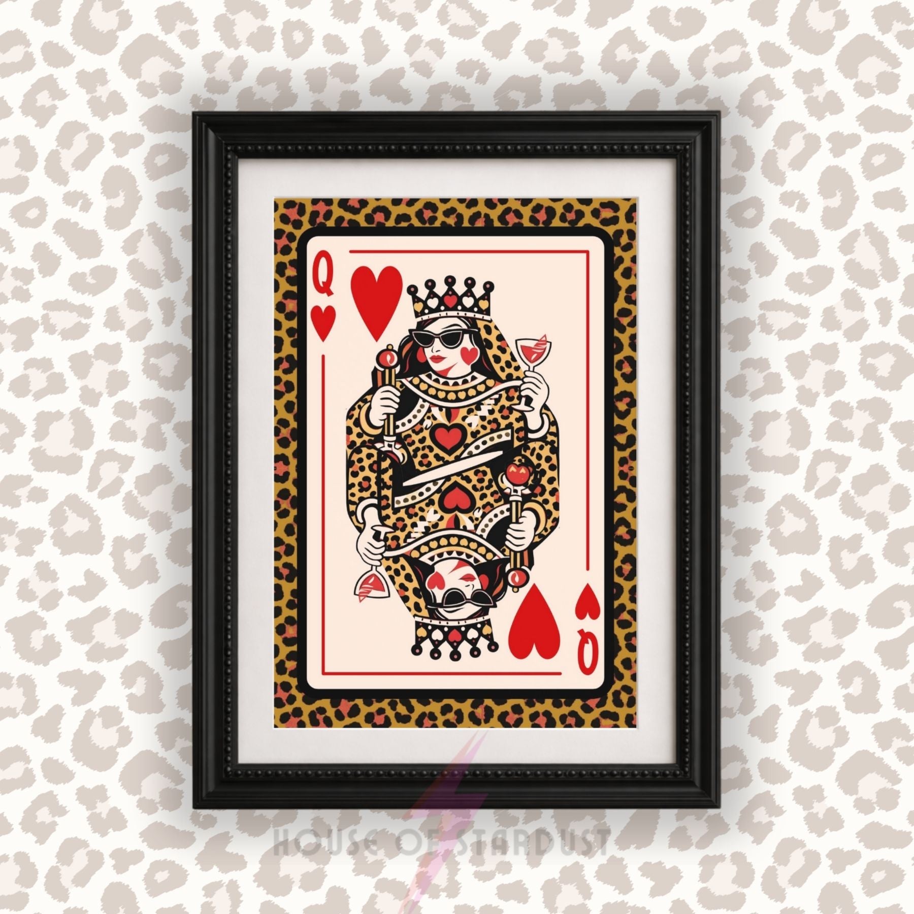 Leopard Print Queen of Hearts Wall Art | Playing Card Poster | Maximalist Decor | Funky Gallery Wall Print | Eclectic Home Decor | Dopamine walls A4 A3 A5 A1 A2