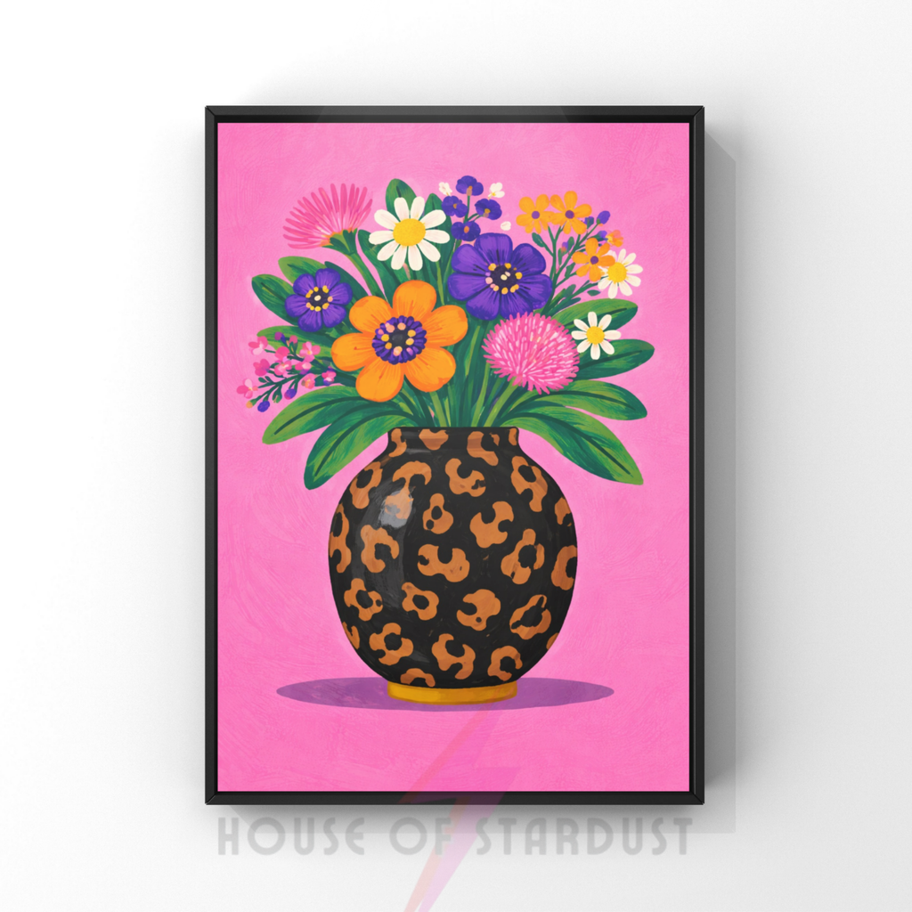 Bold pink leopard print | Funky floral blooms flower print
