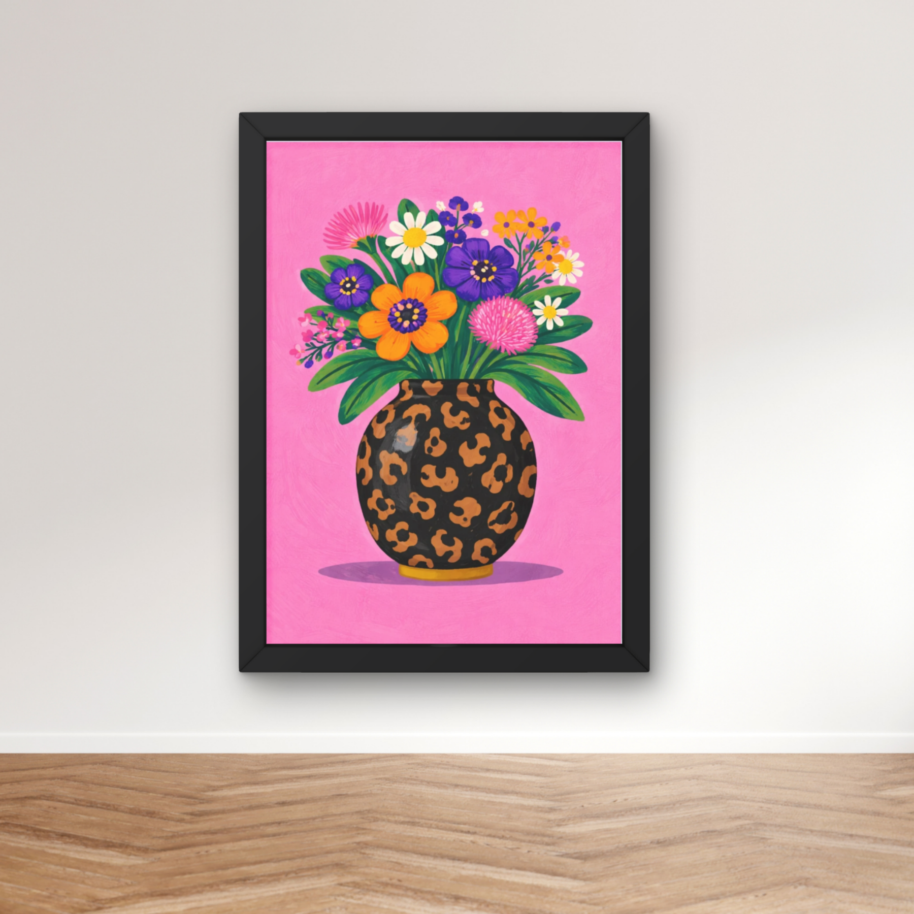 Bold pink leopard print | Funky floral blooms flower print