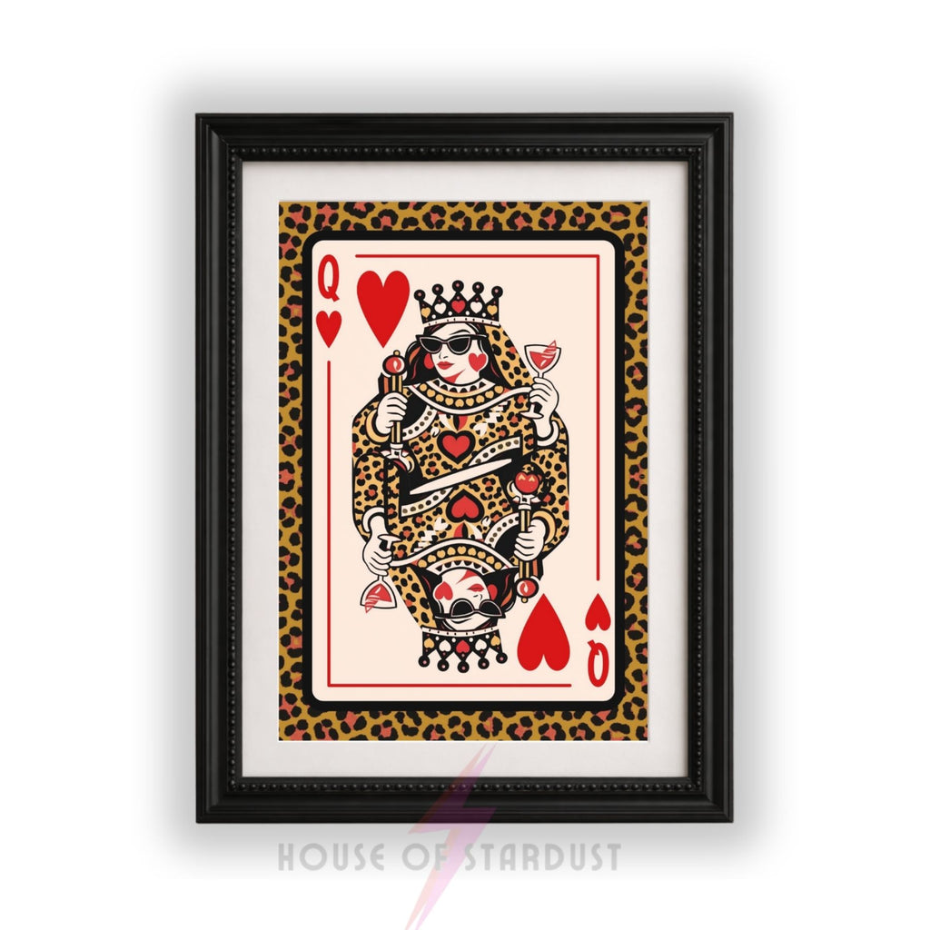 Leopard Print Queen of Hearts Wall Art | Playing Card Poster | Maximalist Decor | Funky Gallery Wall Print | Eclectic Home Decor | Dopamine walls A4 A3 A5 A1 A2