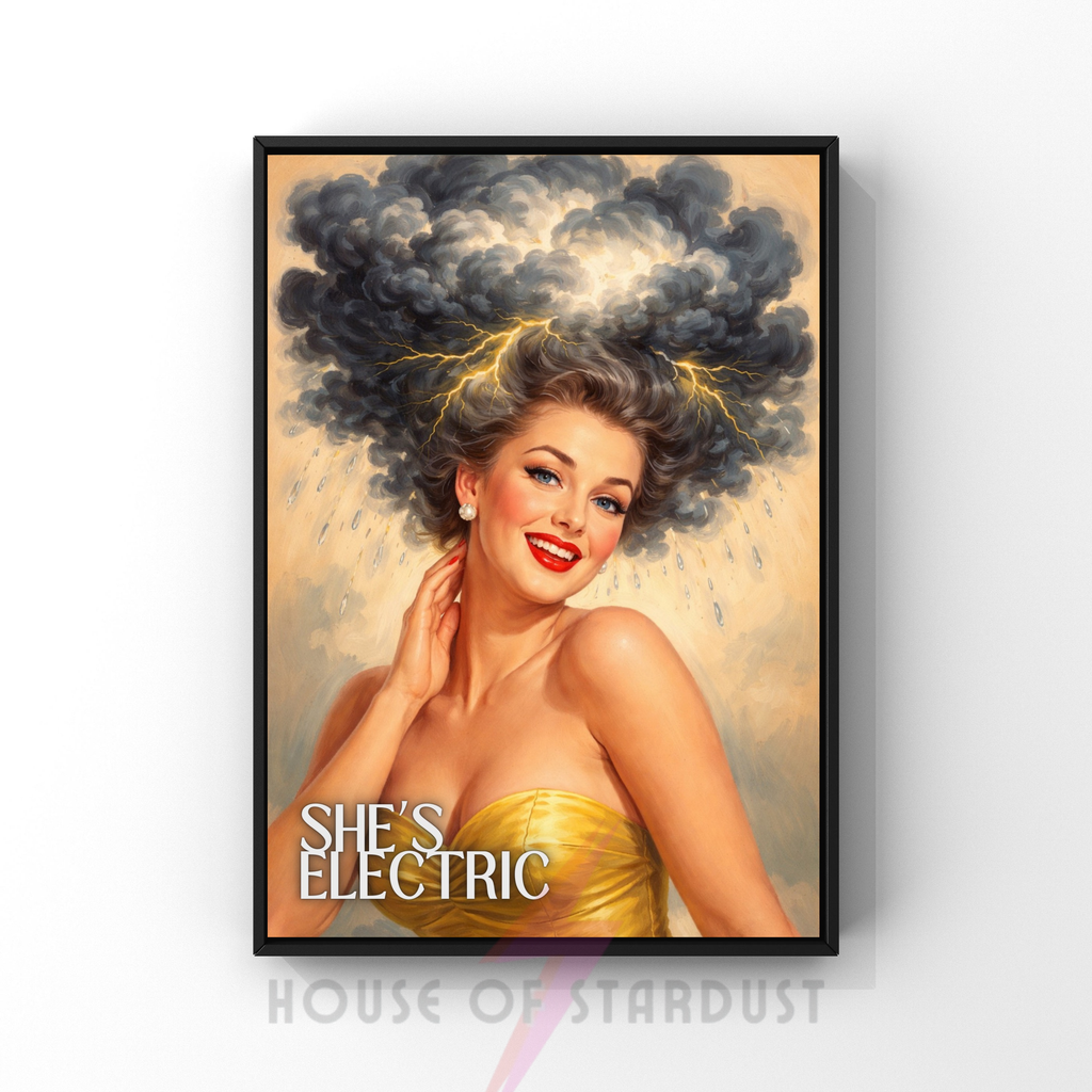 she's electric | RETRO HOUSEWIFE feminist  HUMOUR PRINT