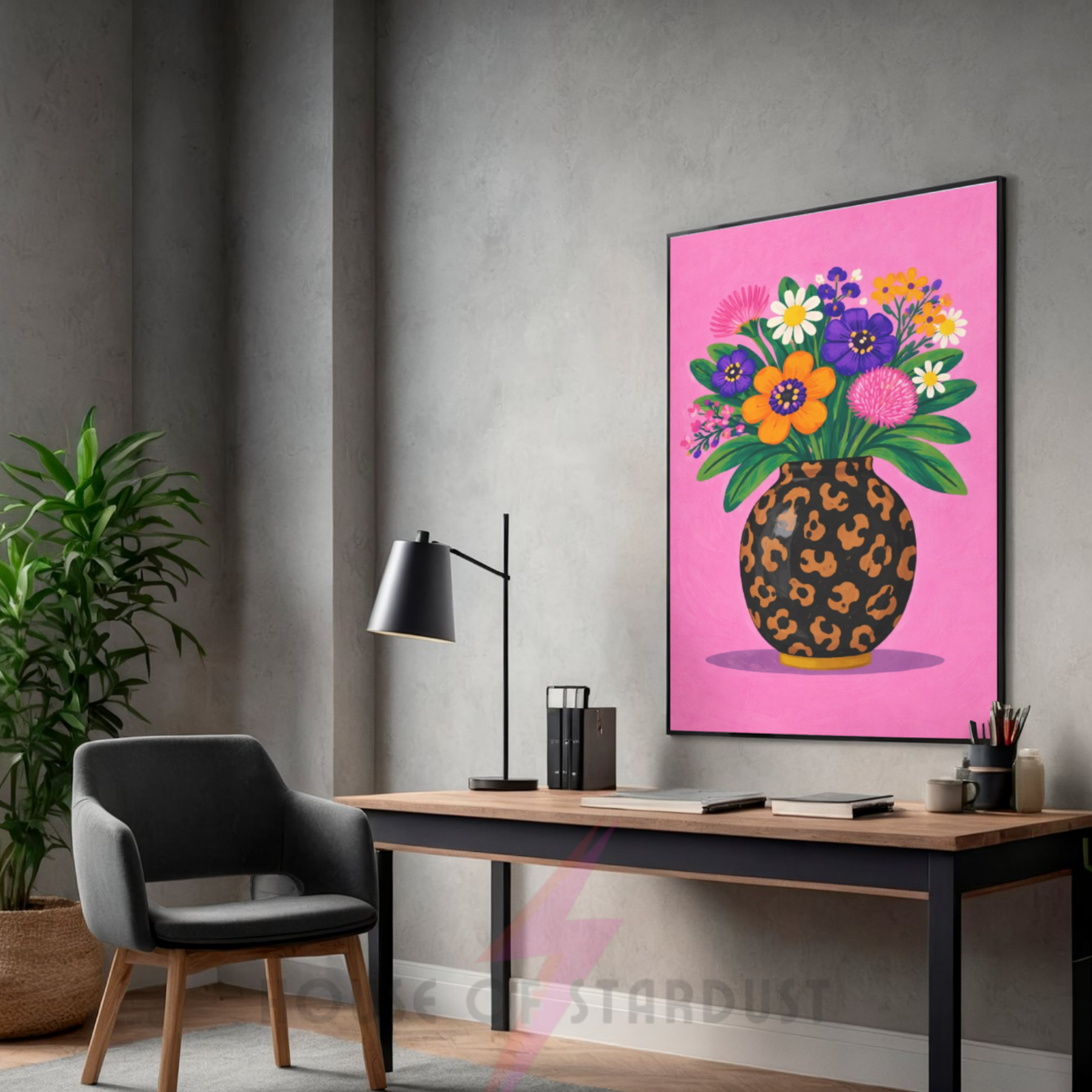 Bold pink leopard print | Funky floral blooms flower print