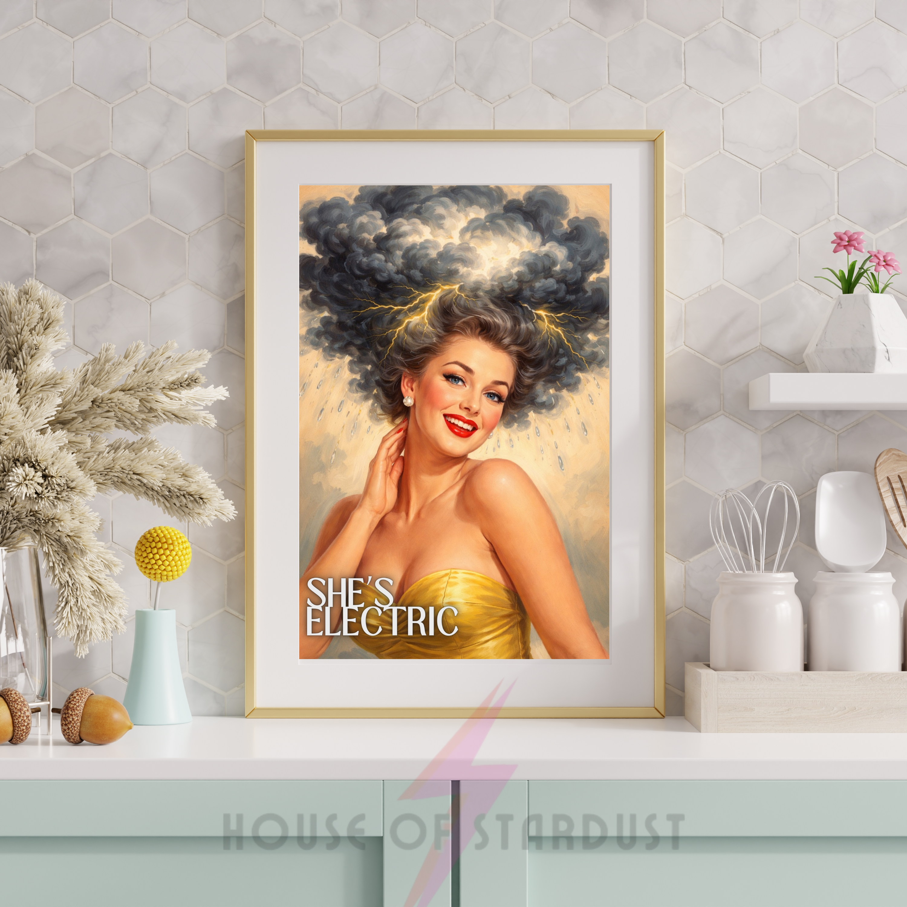 she's electric | RETRO HOUSEWIFE feminist  HUMOUR PRINT