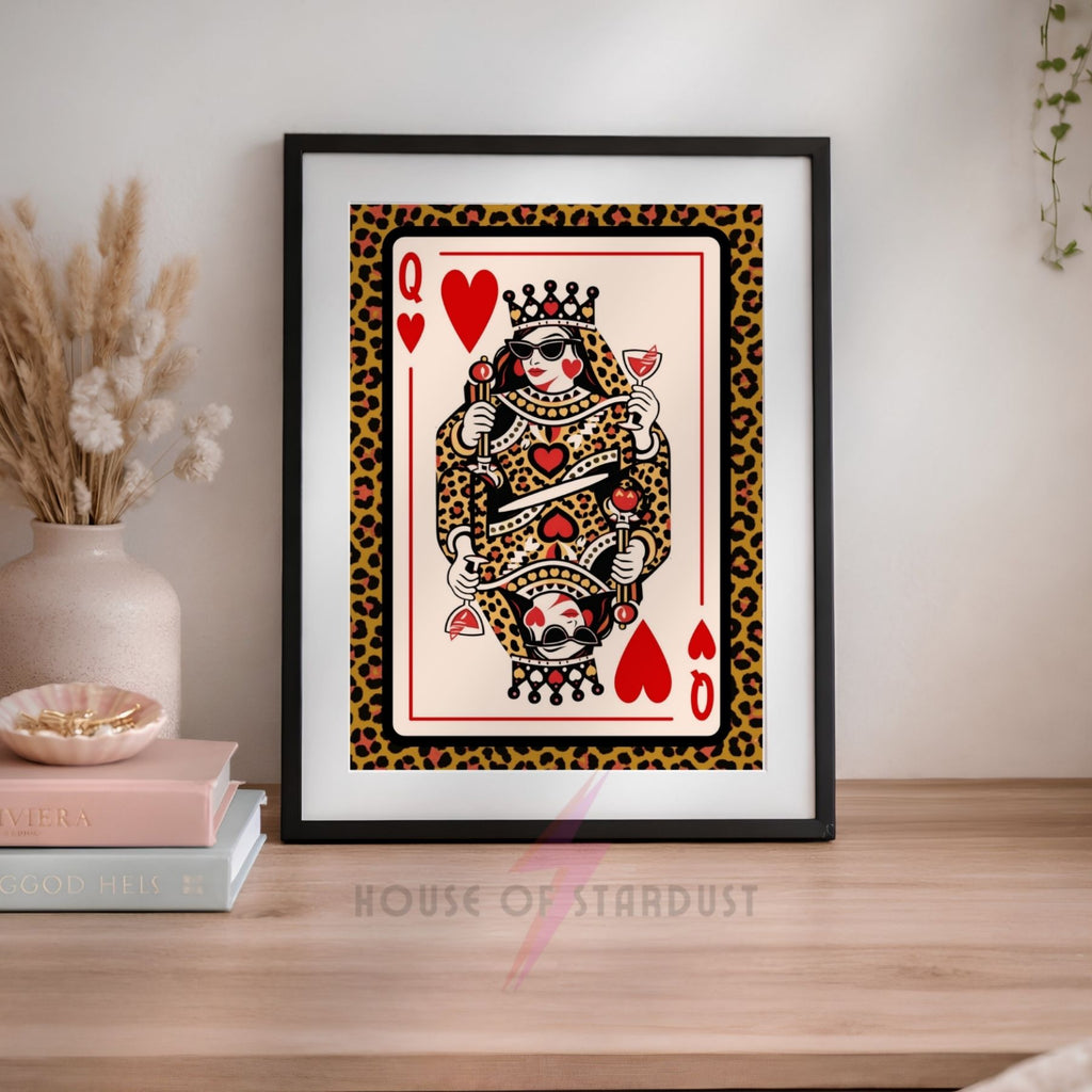 Leopard Print Queen of Hearts Wall Art | Playing Card Poster | Maximalist Decor | Funky Gallery Wall Print | Eclectic Home Decor | Dopamine walls A4 A3 A5 A1 A2