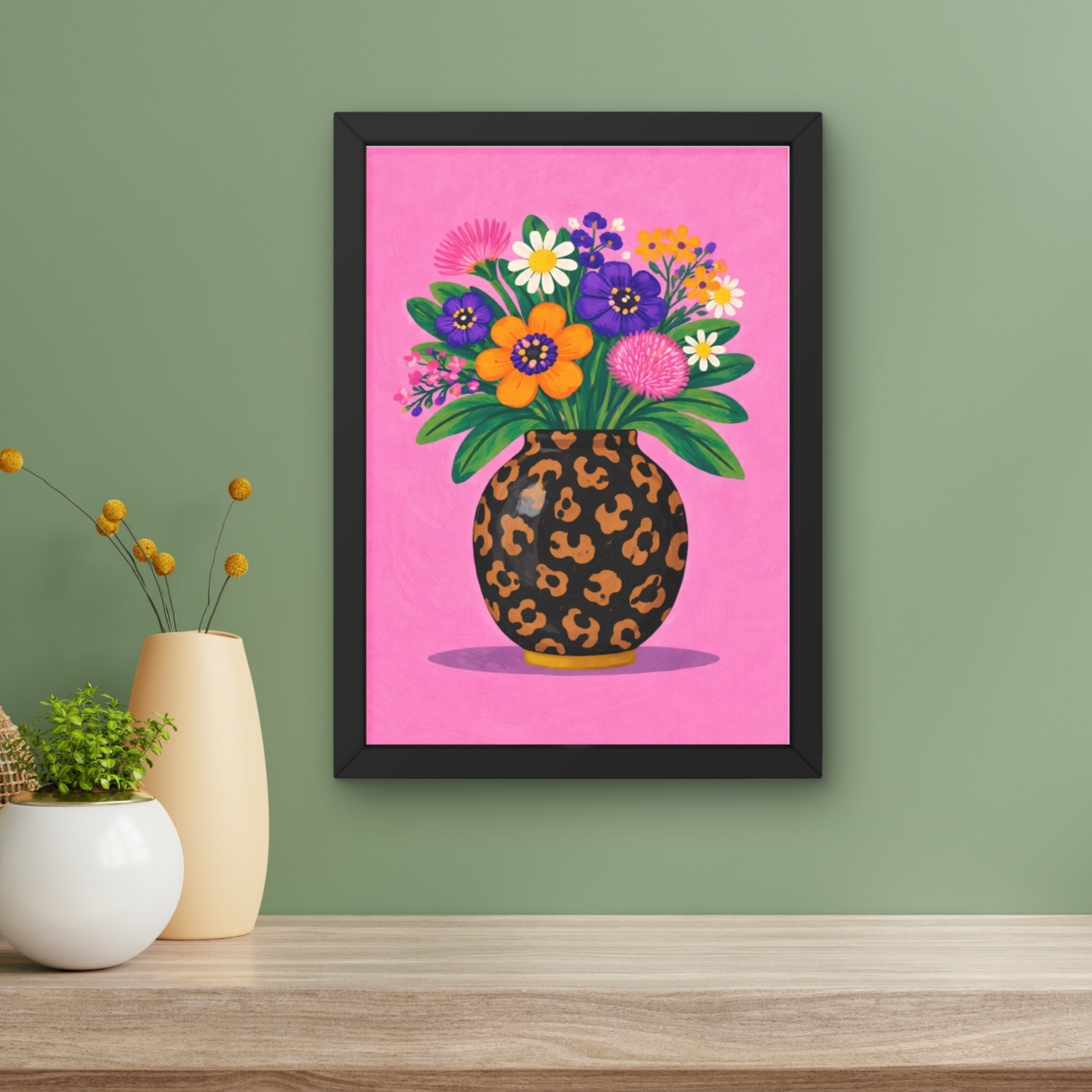 Bold pink leopard print | Funky floral blooms flower print