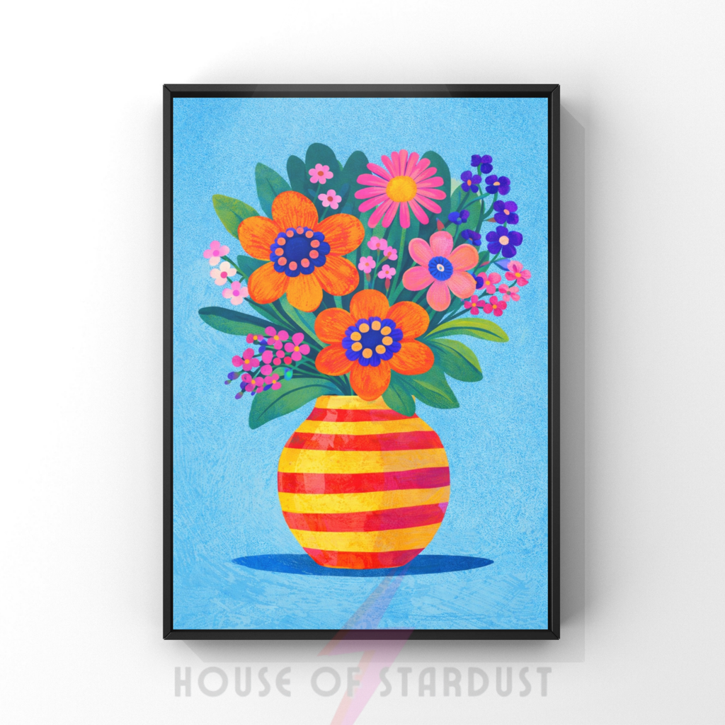 Bold blue stripes | Funky floral blooms flower print