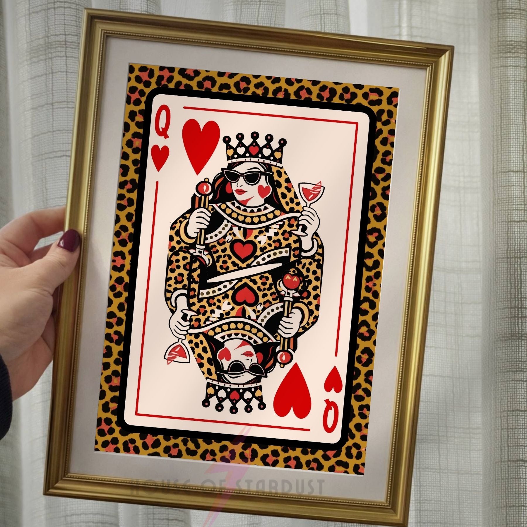 Leopard Print Queen of Hearts Wall Art | Playing Card Poster | Maximalist Decor | Funky Gallery Wall Print | Eclectic Home Decor | Dopamine walls A4 A3 A5 A1 A2