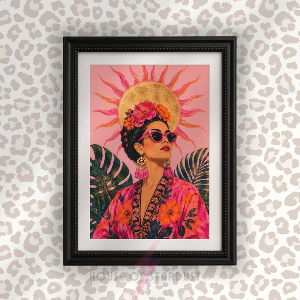 Frida Kahlo Inspired Wall Art Print | Colourful Female Portrait | Maximalist Home Decor | A5 A4 A3 A2 A1
