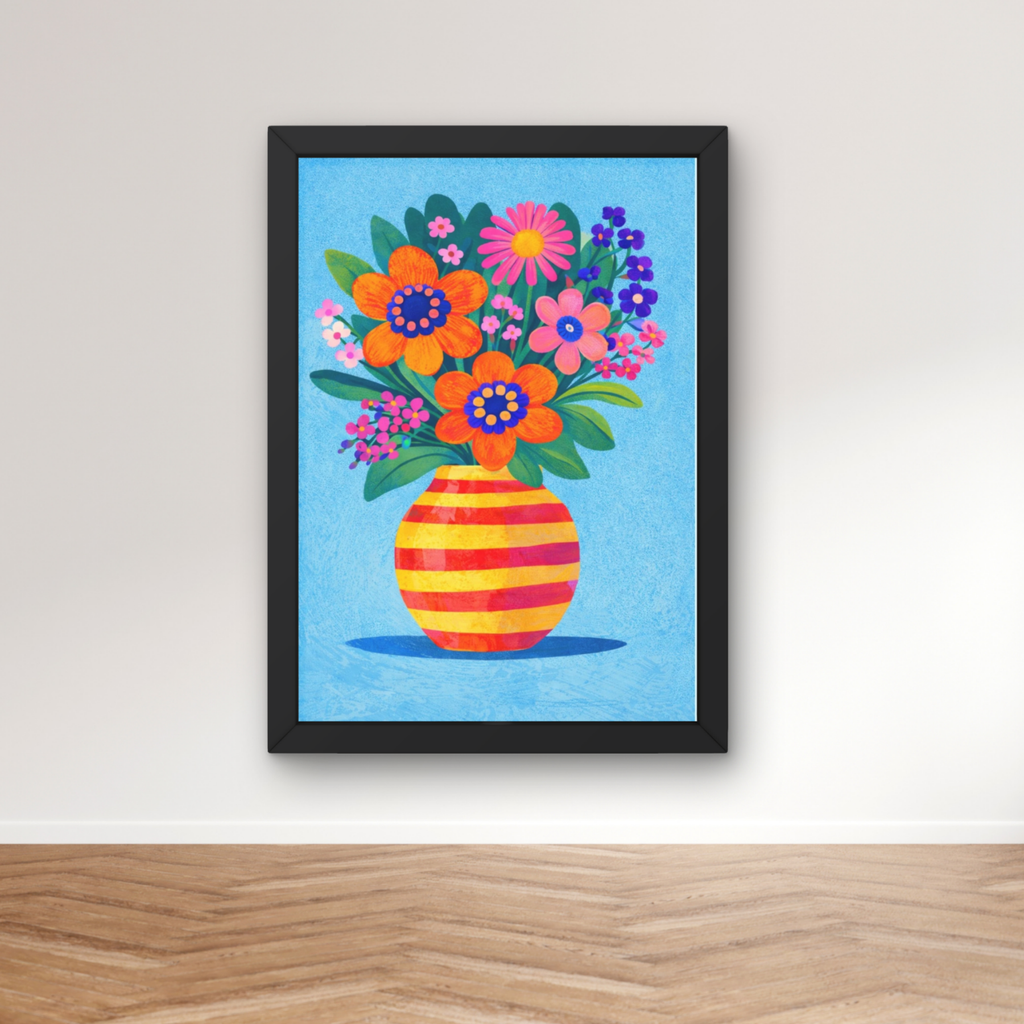 Bold blue stripes | Funky floral blooms flower print