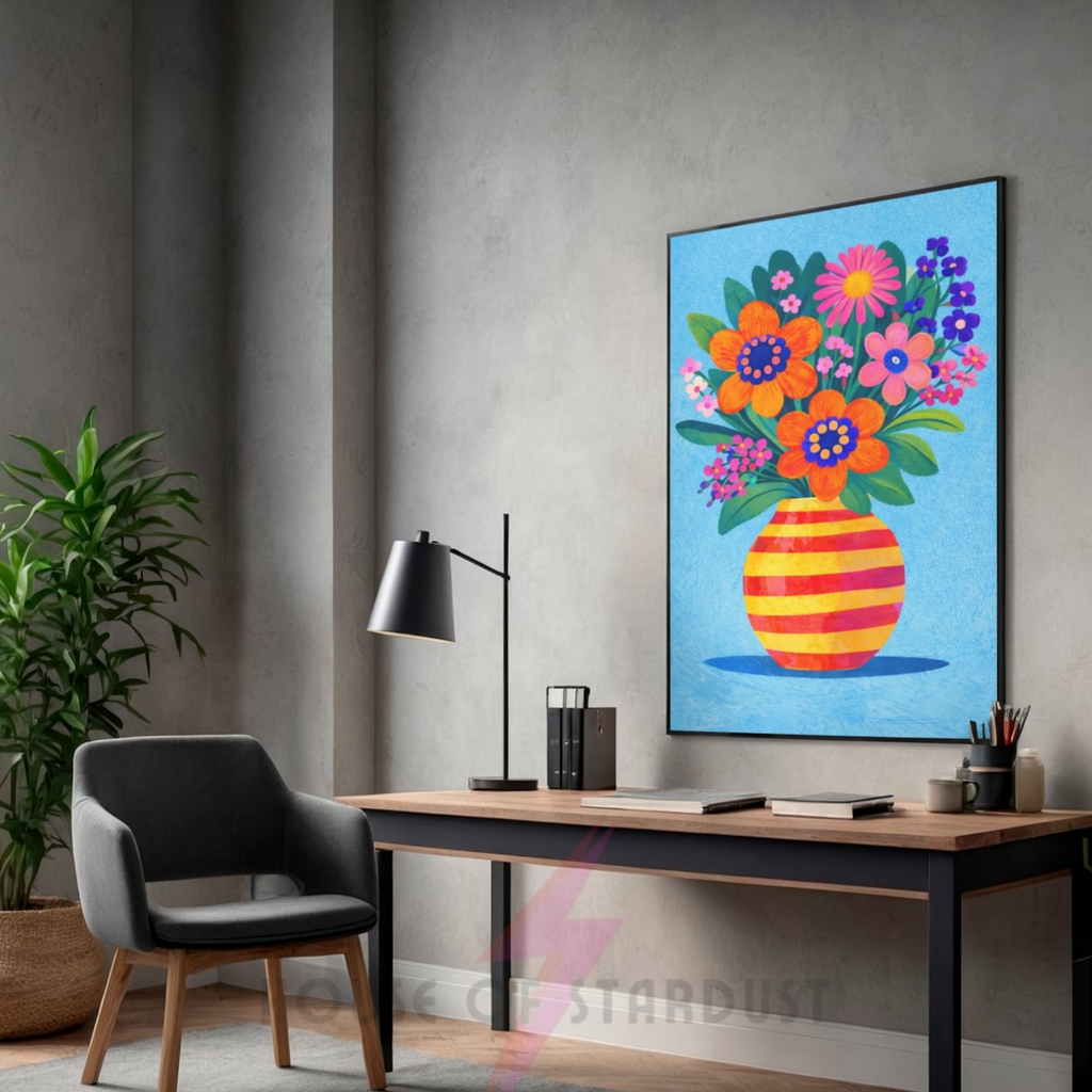 Bold blue stripes | Funky floral blooms flower print