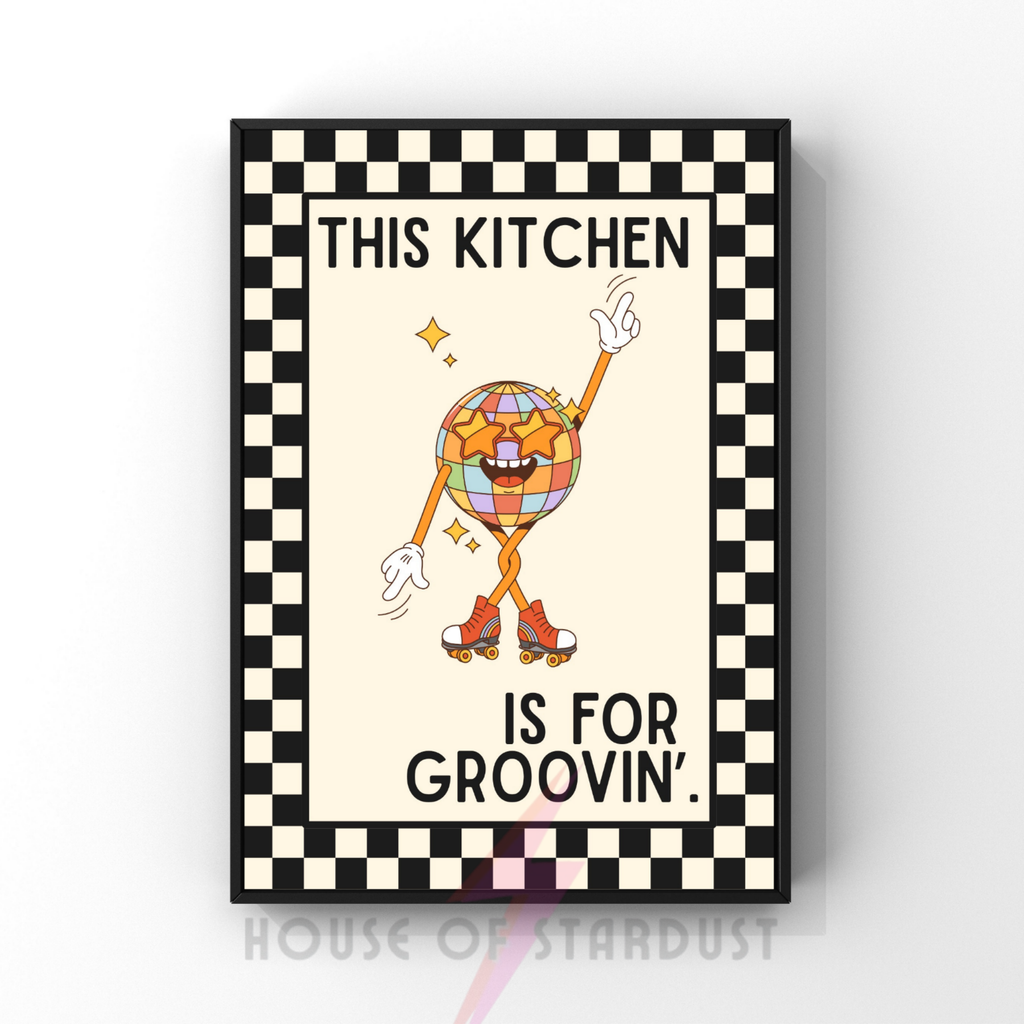 Kitchen is for groovin' | Kitsch Kitchen checkerboard retro collection print