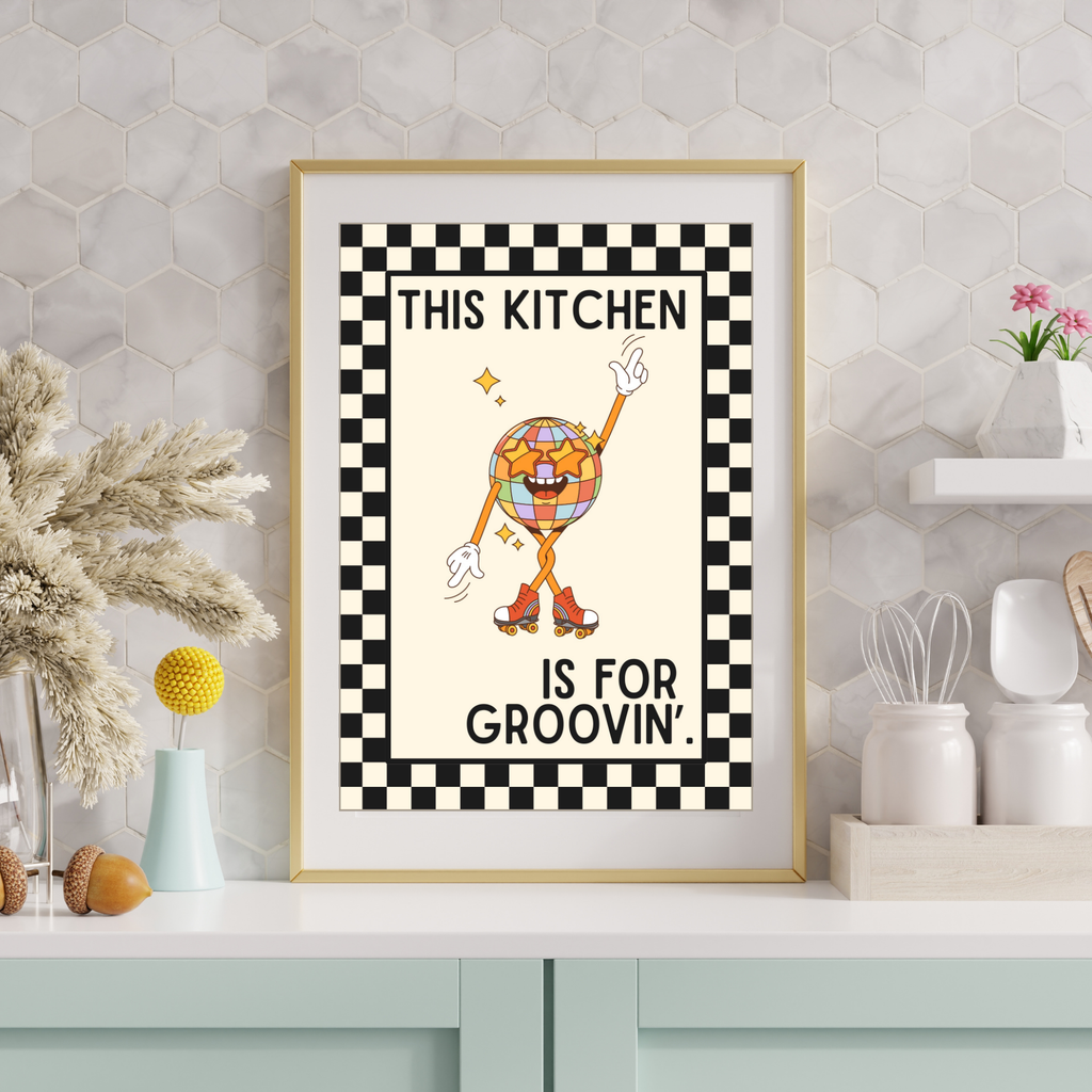 Kitchen is for groovin' | Kitsch Kitchen checkerboard retro collection print