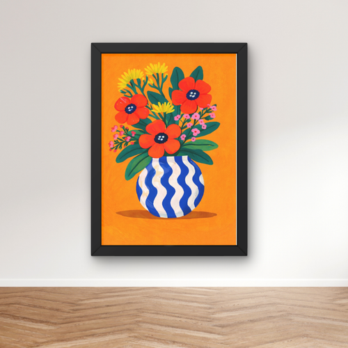 Bold orange wavy | Funky floral blooms flower print