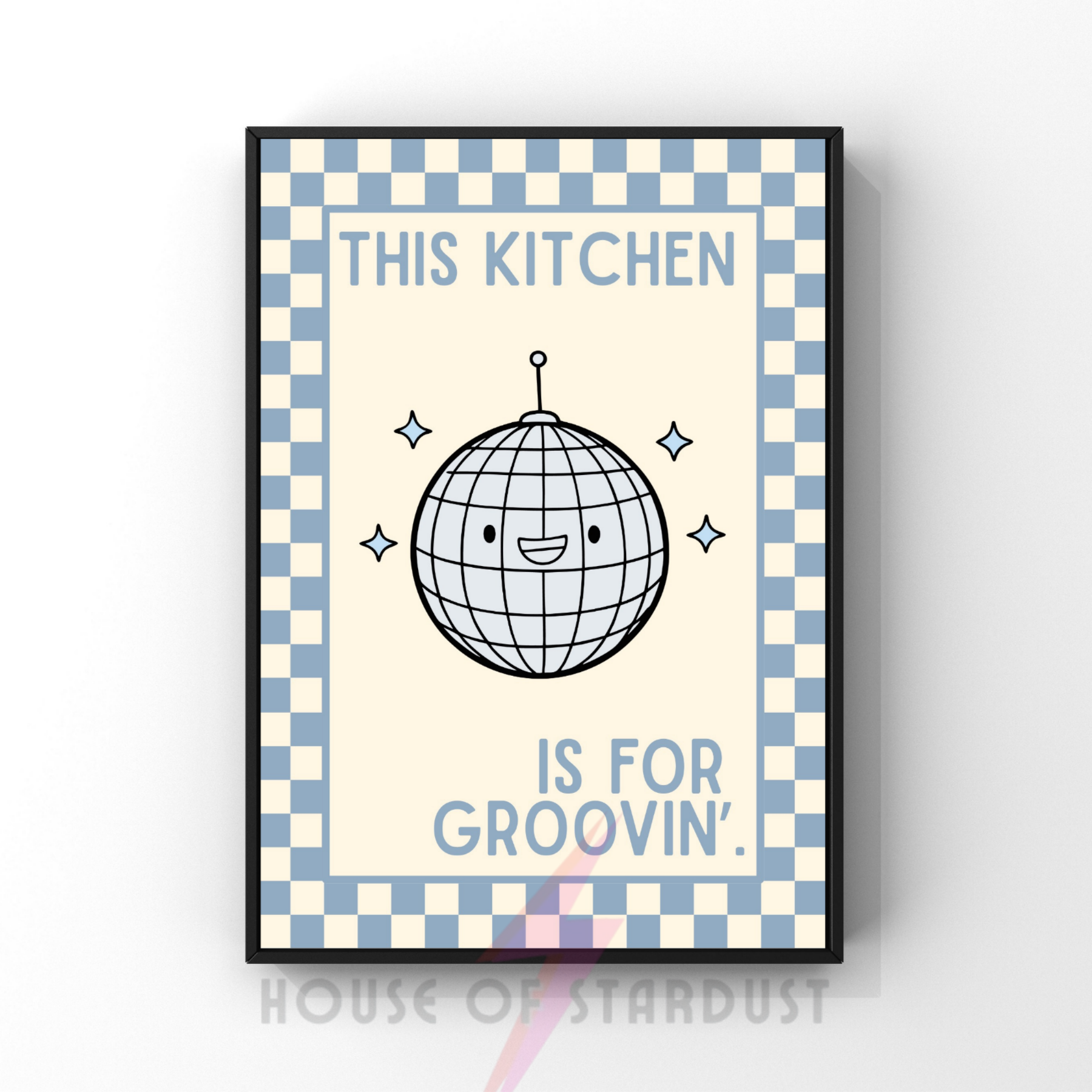 Kitchen is for groovin'| Kitsch Kitchen checkerboard pastels collection print