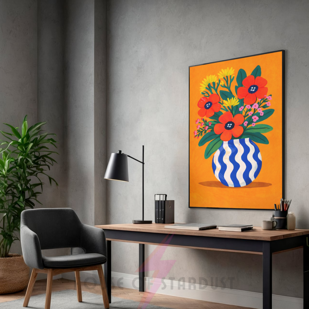 Bold orange wavy | Funky floral blooms flower print