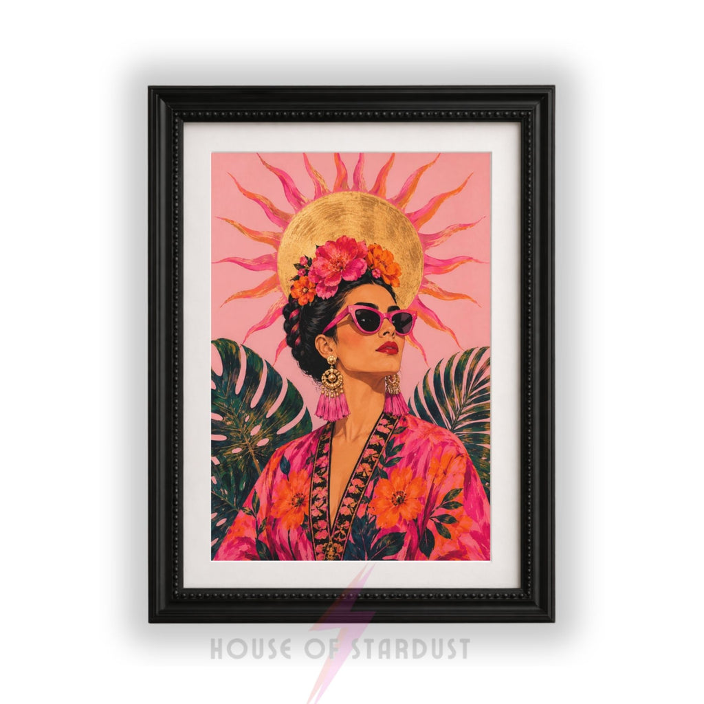 Frida Kahlo Inspired Wall Art Print | Colourful Female Portrait | Maximalist Home Decor | A5 A4 A3 A2 A1