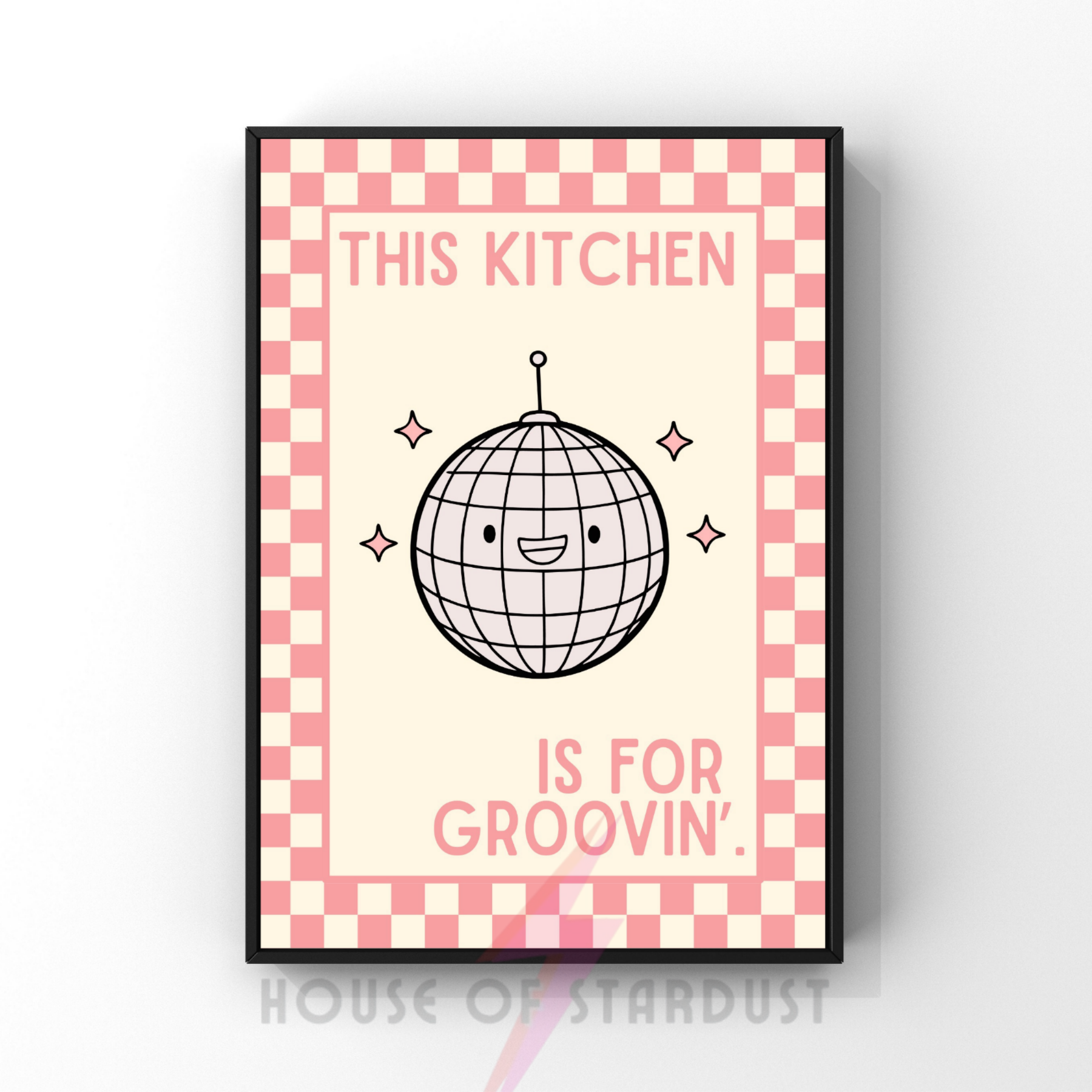 Kitchen is for groovin'| Kitsch Kitchen checkerboard pastels collection print