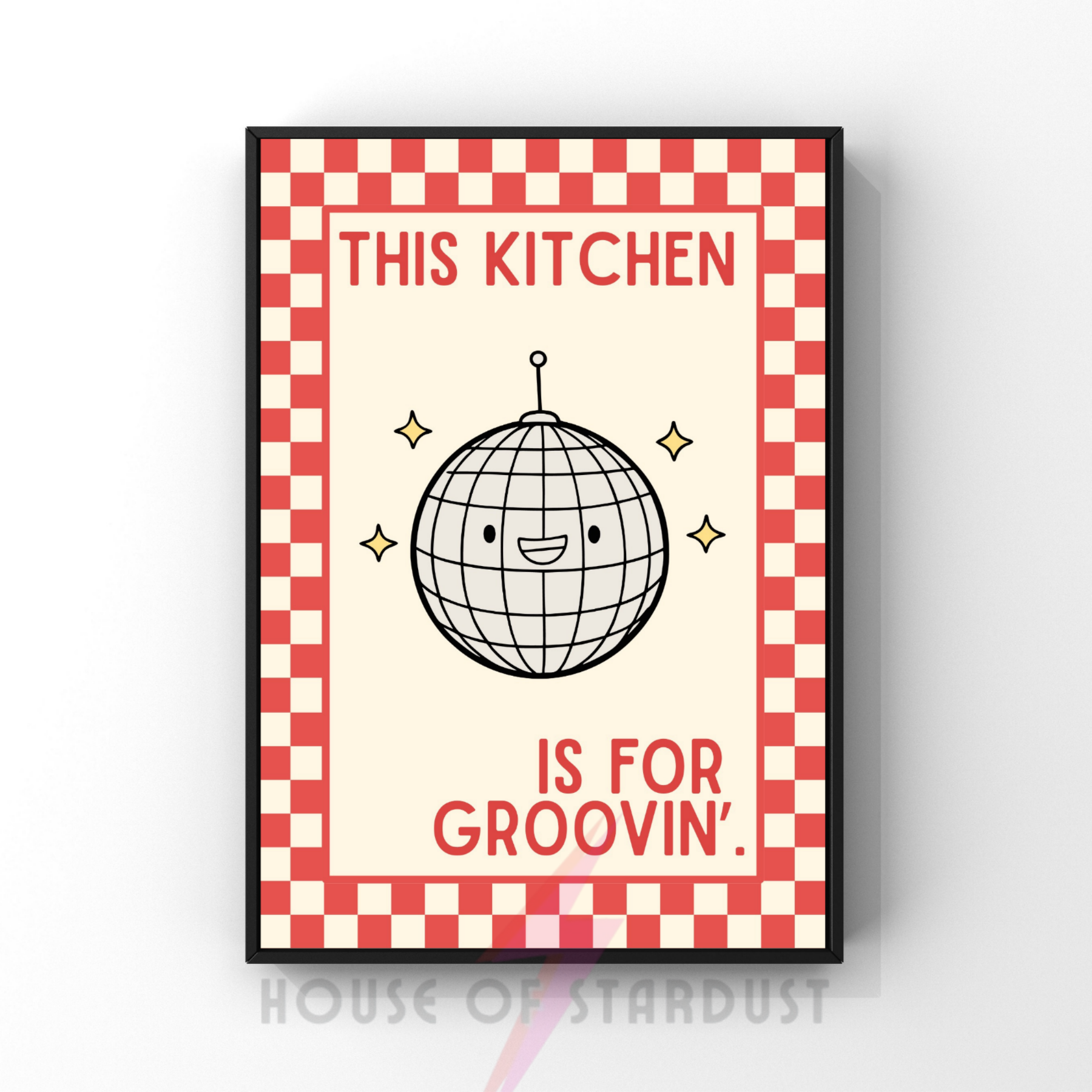 Kitchen is for groovin'| Kitsch Kitchen checkerboard pastels collection print