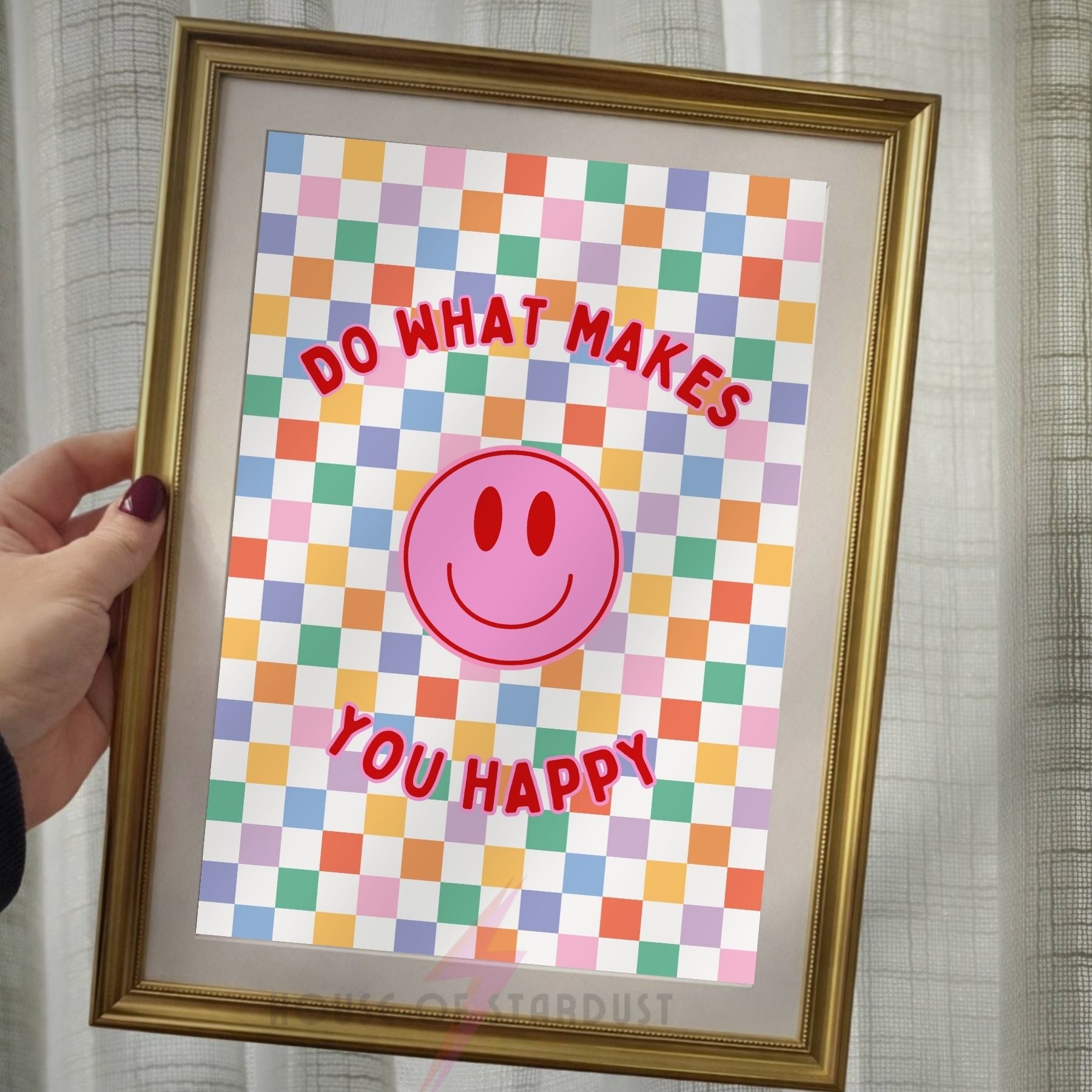 What Makes You Happy Wall Art Print | Smiley Face Poster | Positive Mental Health Decor | home Wall Art | Colourful Retro Quote Print| Dopamine walls A4 A3 A5 A1 A2