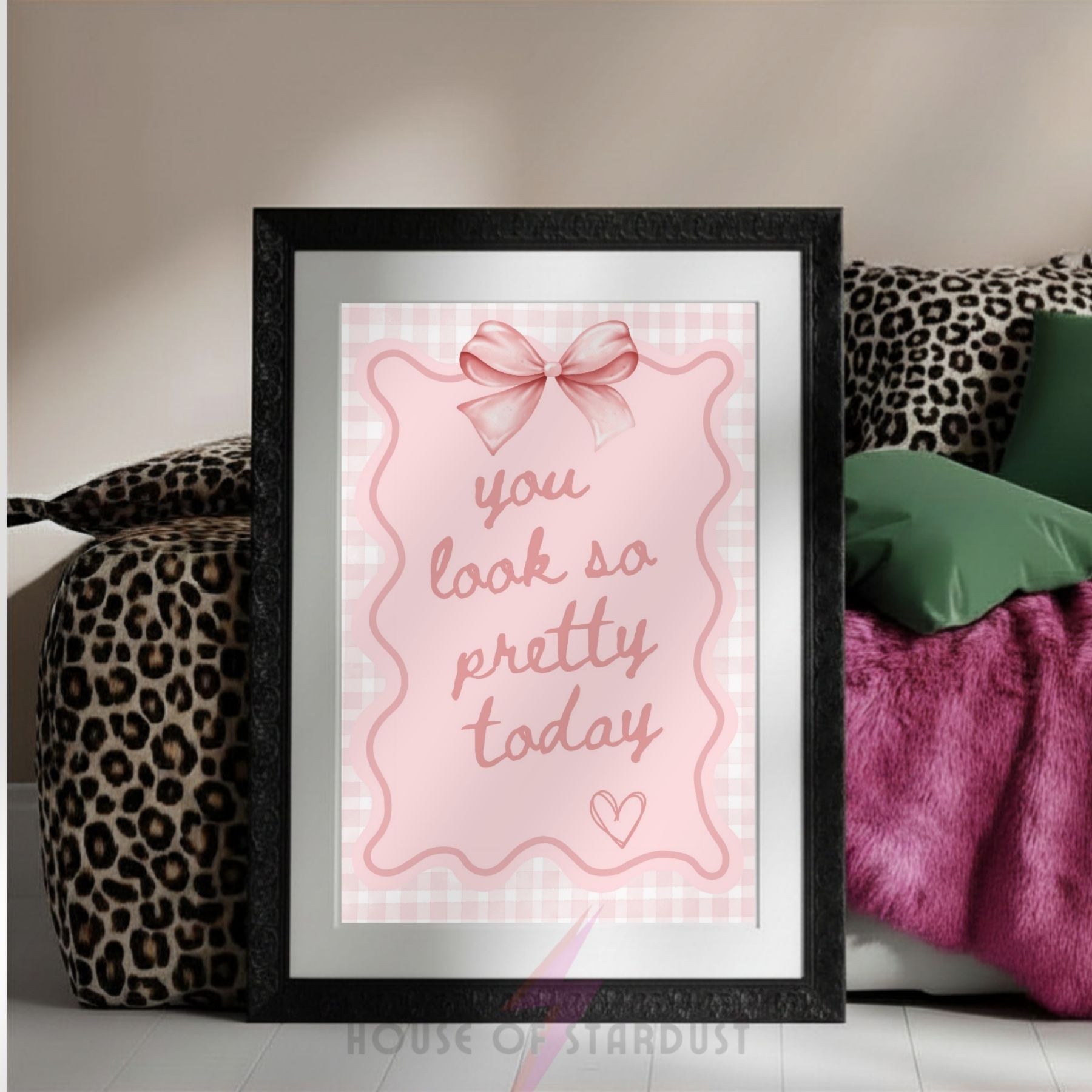 You Look So Pretty Today Wall Art Print | Coquette Bedroom Decor | Pink Bow Poster | Girly Affirmation Wall Art | Feminine Room Decor Dopamine walls A4 A3 A5 A1 A2