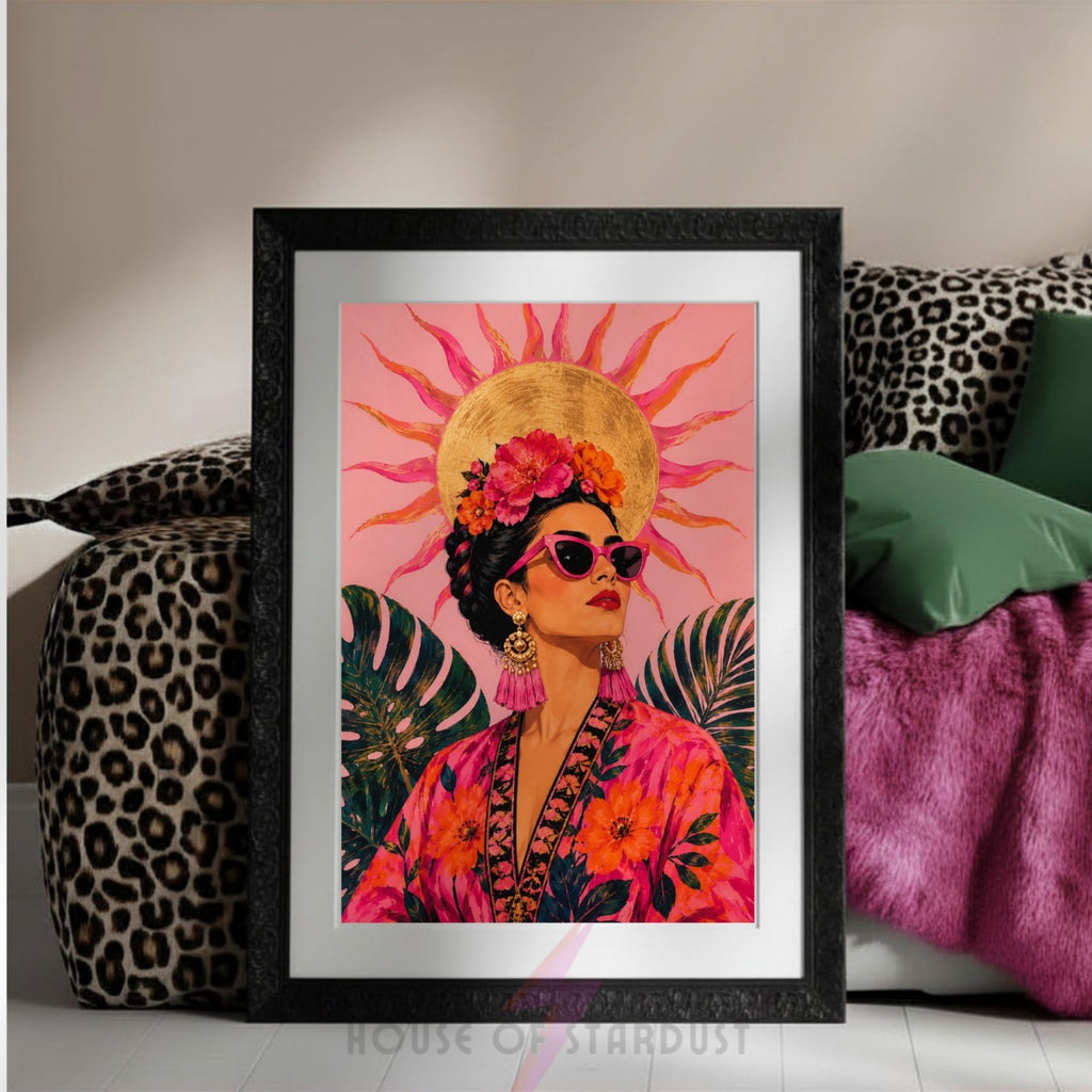 Frida Kahlo Inspired Wall Art Print | Colourful Female Portrait | Maximalist Home Decor | A5 A4 A3 A2 A1