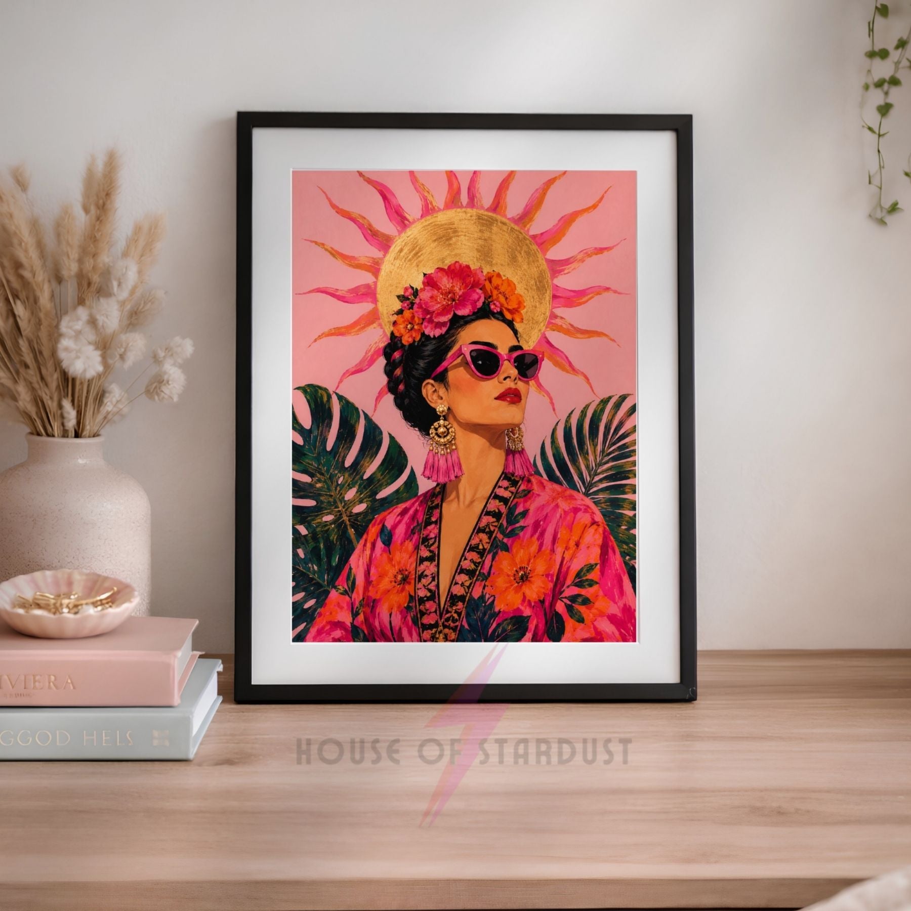 Frida Kahlo Inspired Wall Art Print | Colourful Female Portrait | Maximalist Home Decor | A5 A4 A3 A2 A1