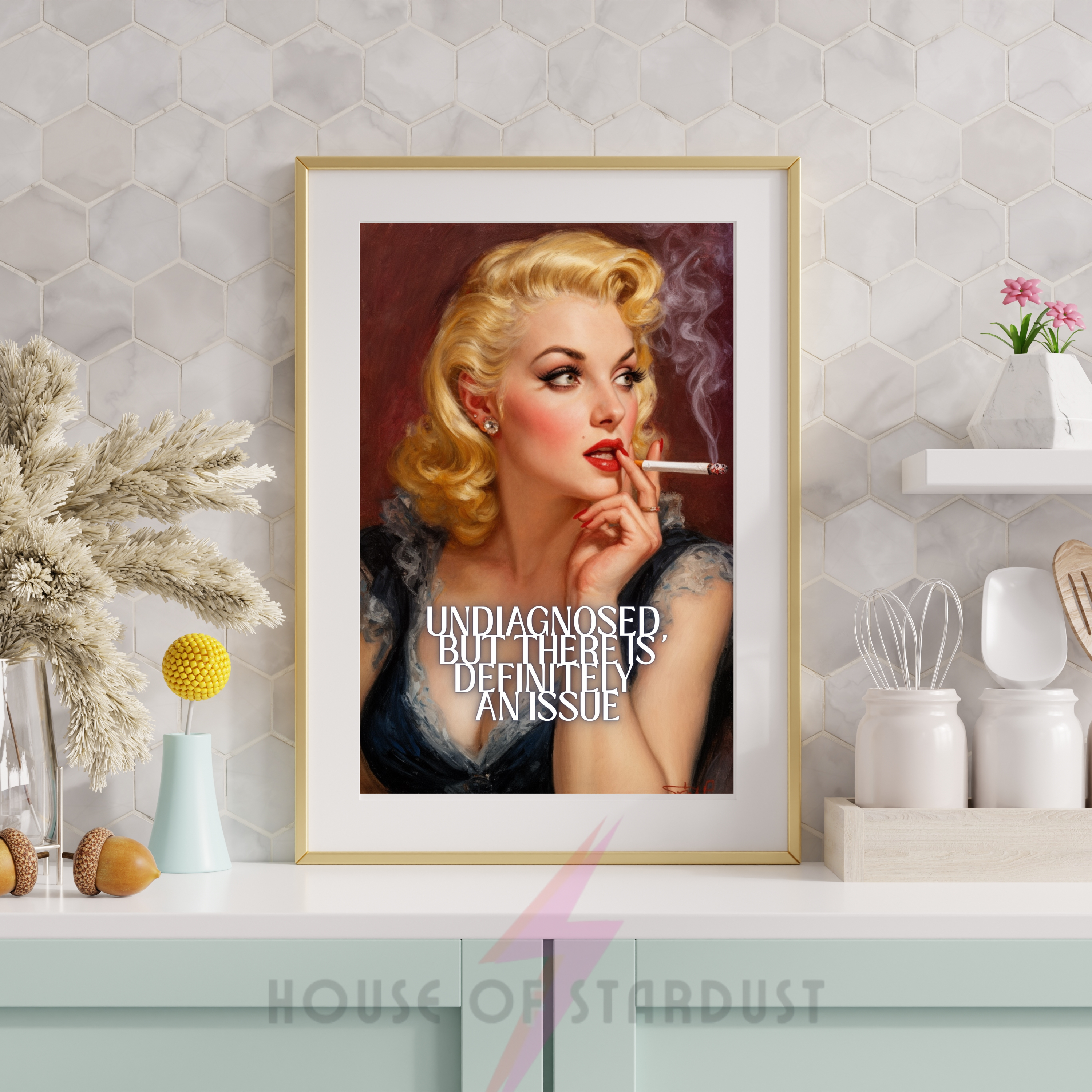 'undiagnosed but there is definitely an issue' | RETRO HOUSEWIFE feminist ADHD AUTISM HUMOUR PRINT