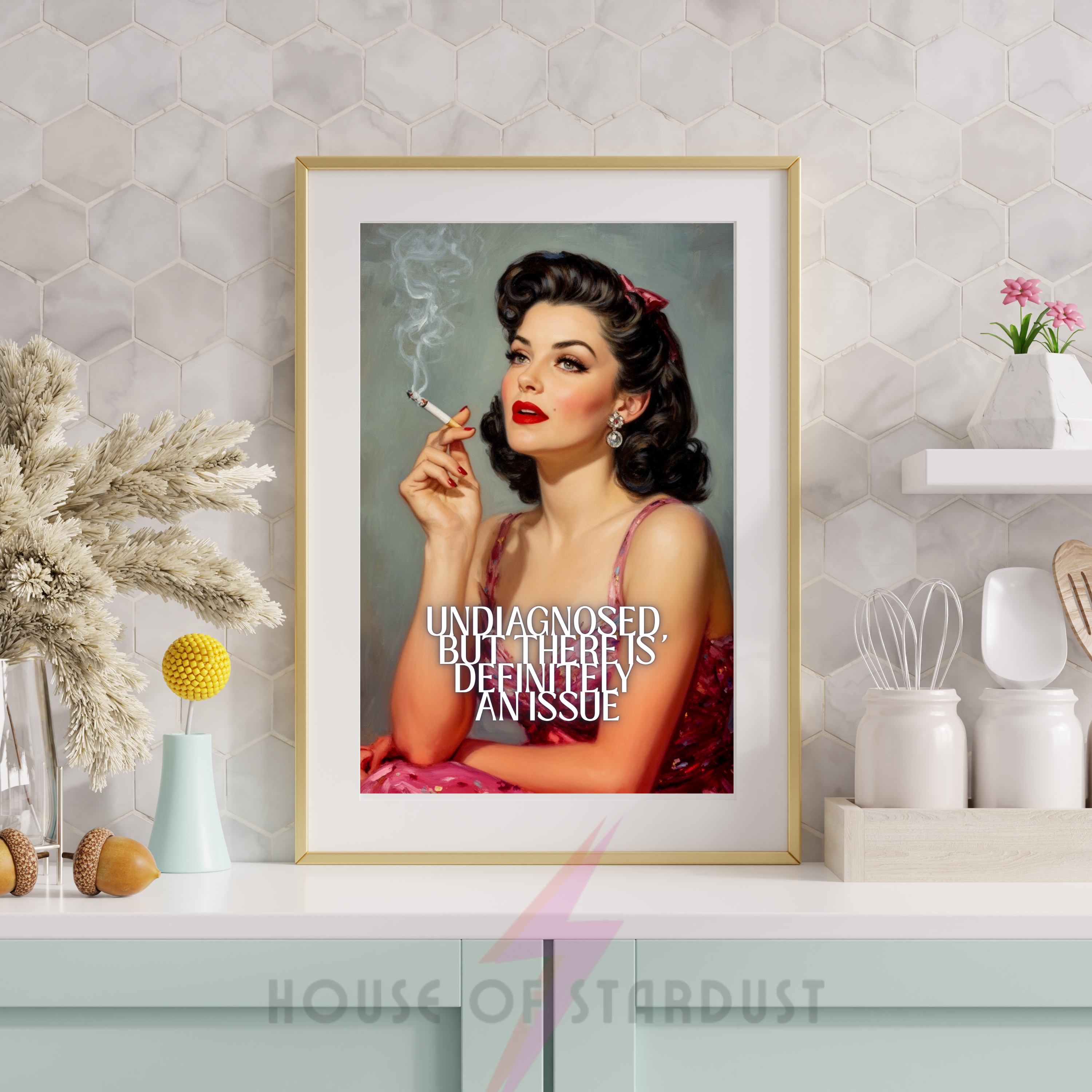 'undiagnosed' | RETRO HOUSEWIFE feminist ADHD AUTISM HUMOUR PRINT