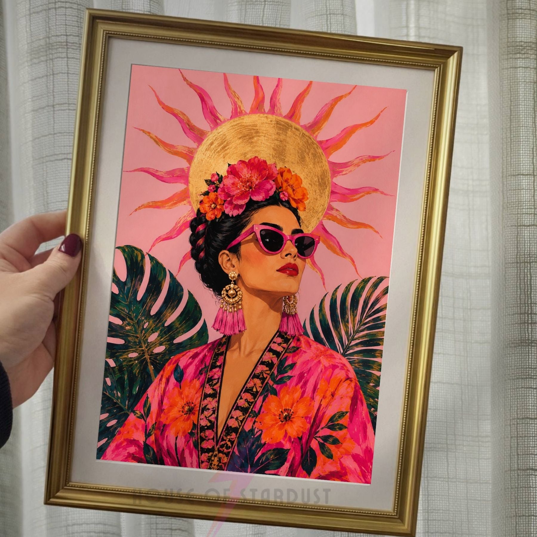 Frida Kahlo Inspired Wall Art Print | Colourful Female Portrait | Maximalist Home Decor | A5 A4 A3 A2 A1