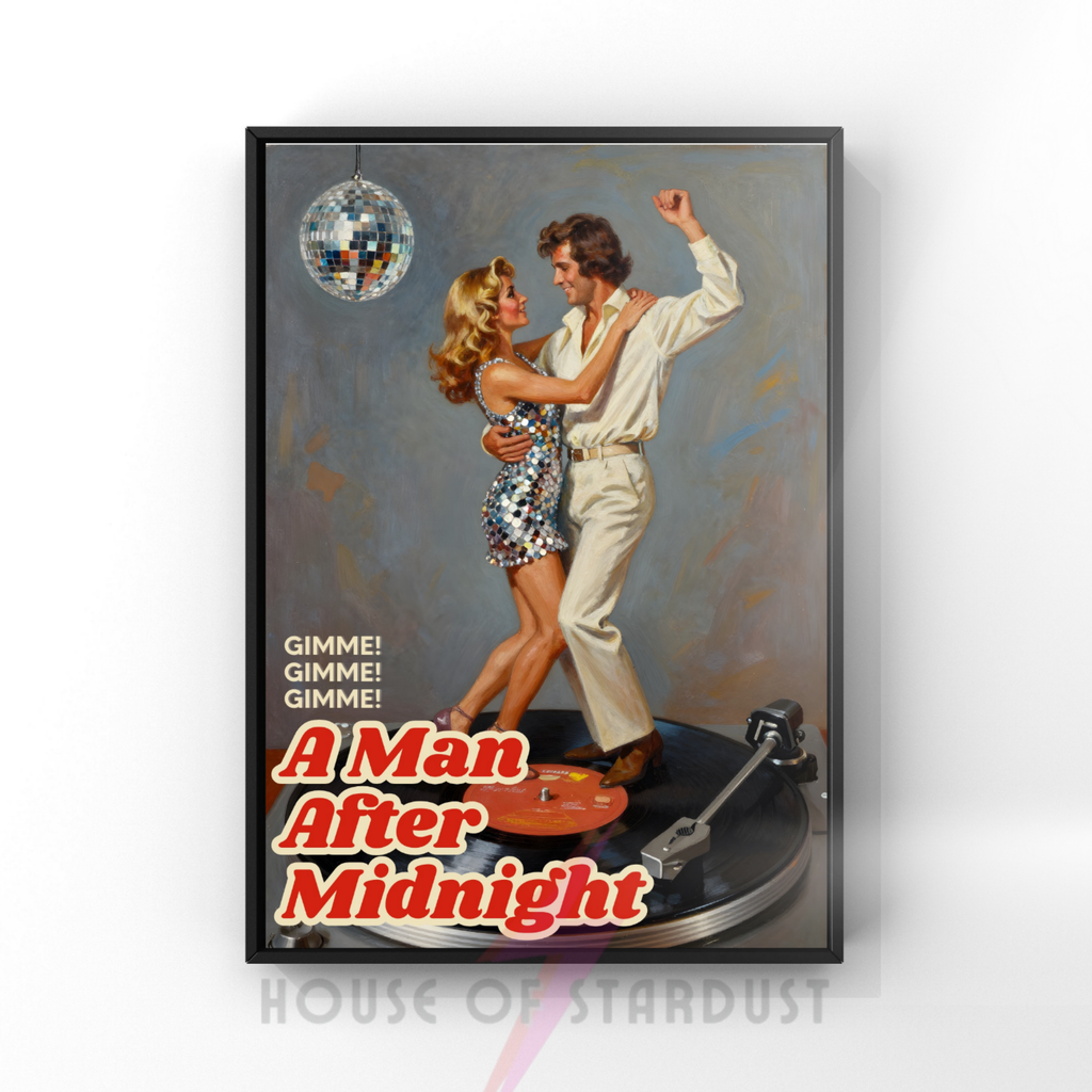 a man after midnight | abba inspired retro vinyl record housewife music Print